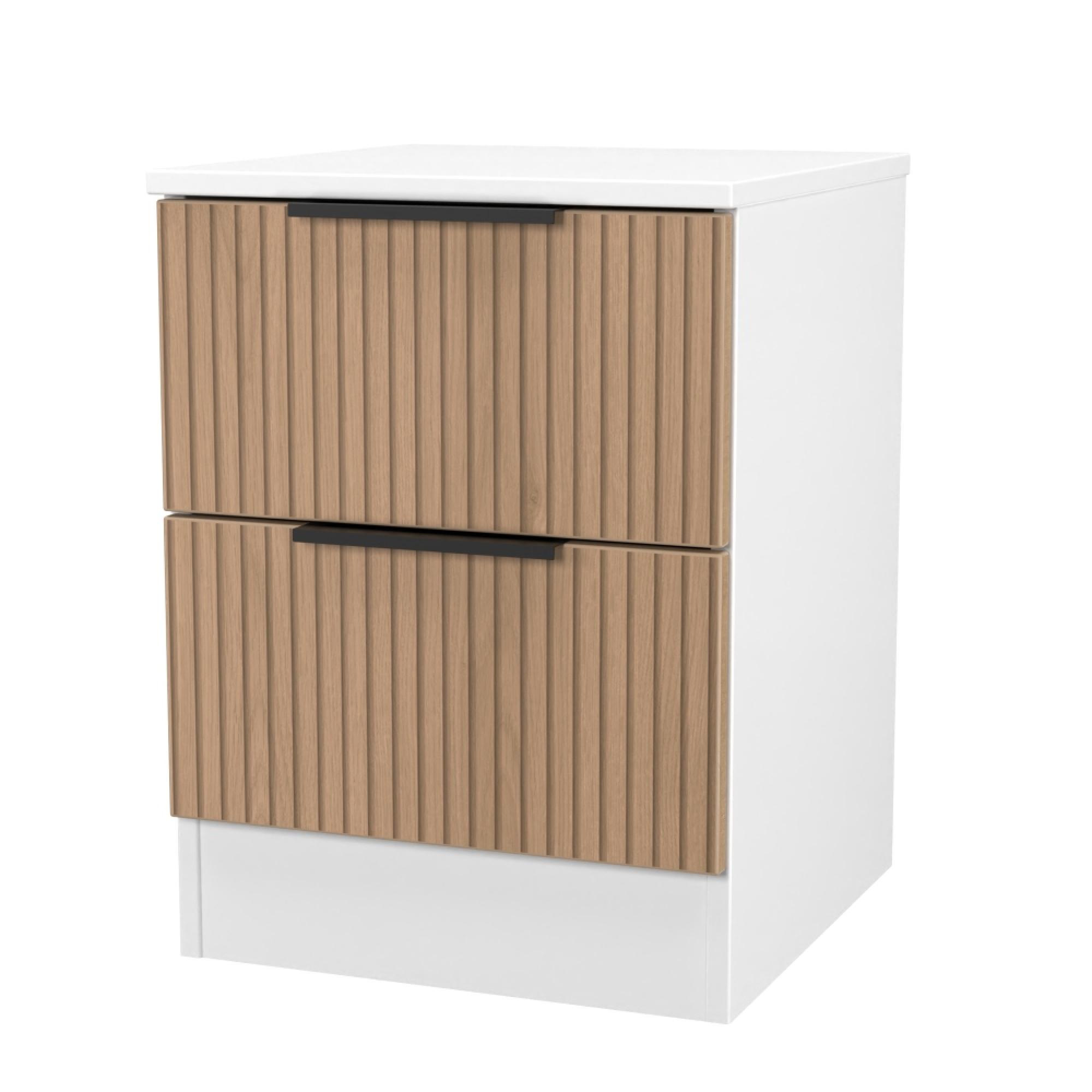 Java Fluted Bedside Cabinet - 2 Drawer - Natural and White