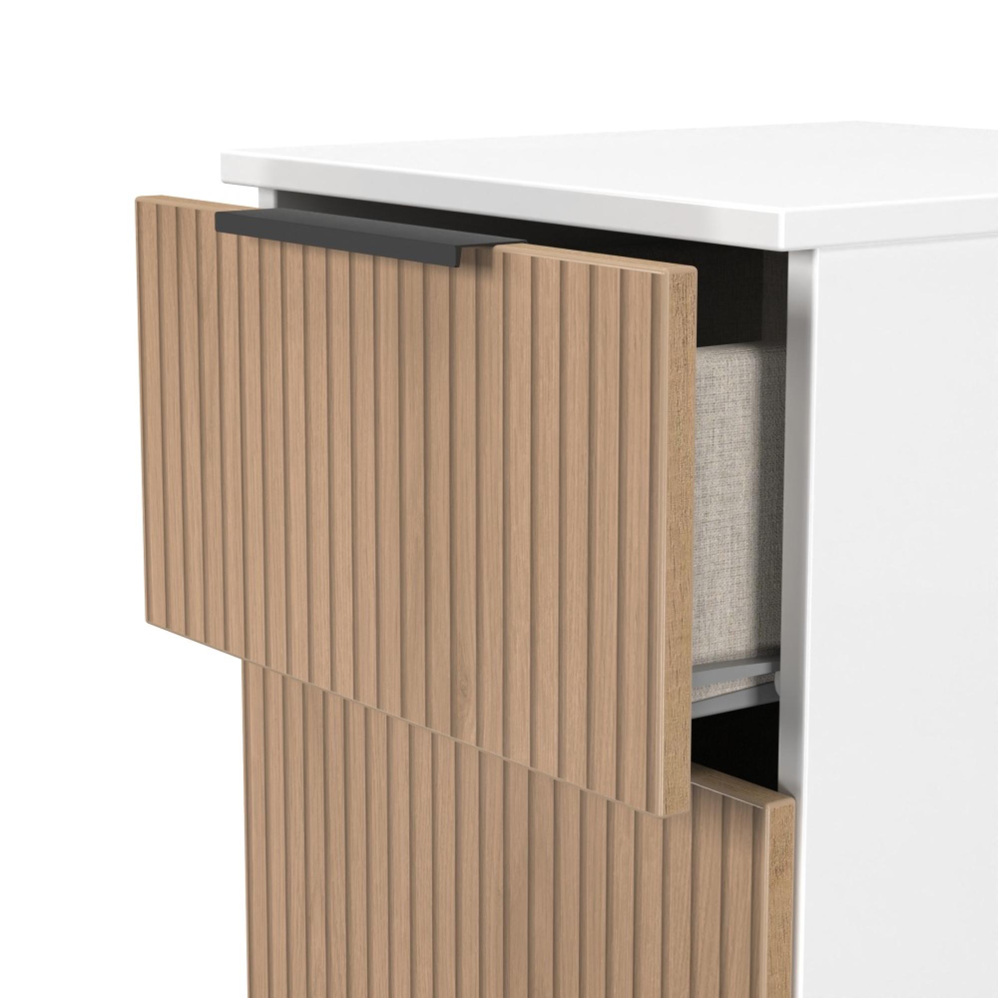 Java Fluted Bedside Cabinet - 2 Drawer - Natural and White