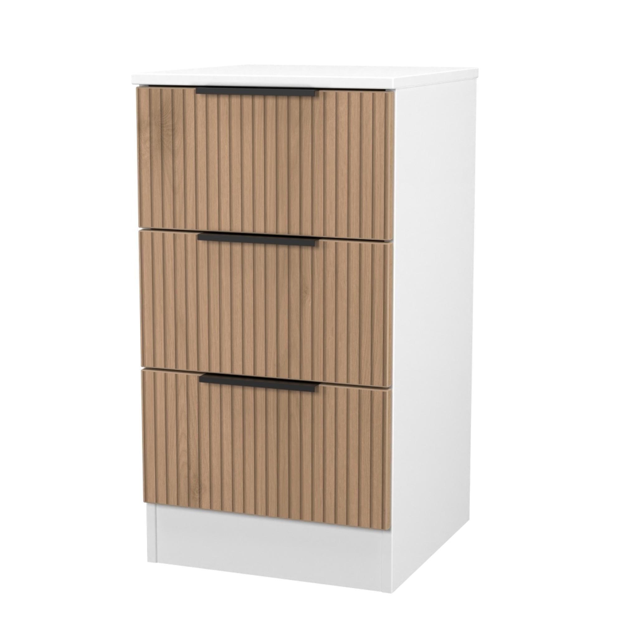 Java Fluted Bedside Cabinet - 3 Drawer - Natural and White