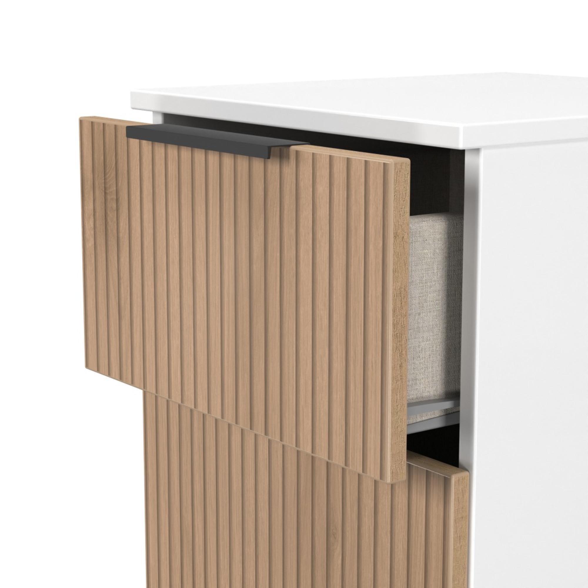 Java Fluted Bedside Cabinet - 3 Drawer - Natural and White