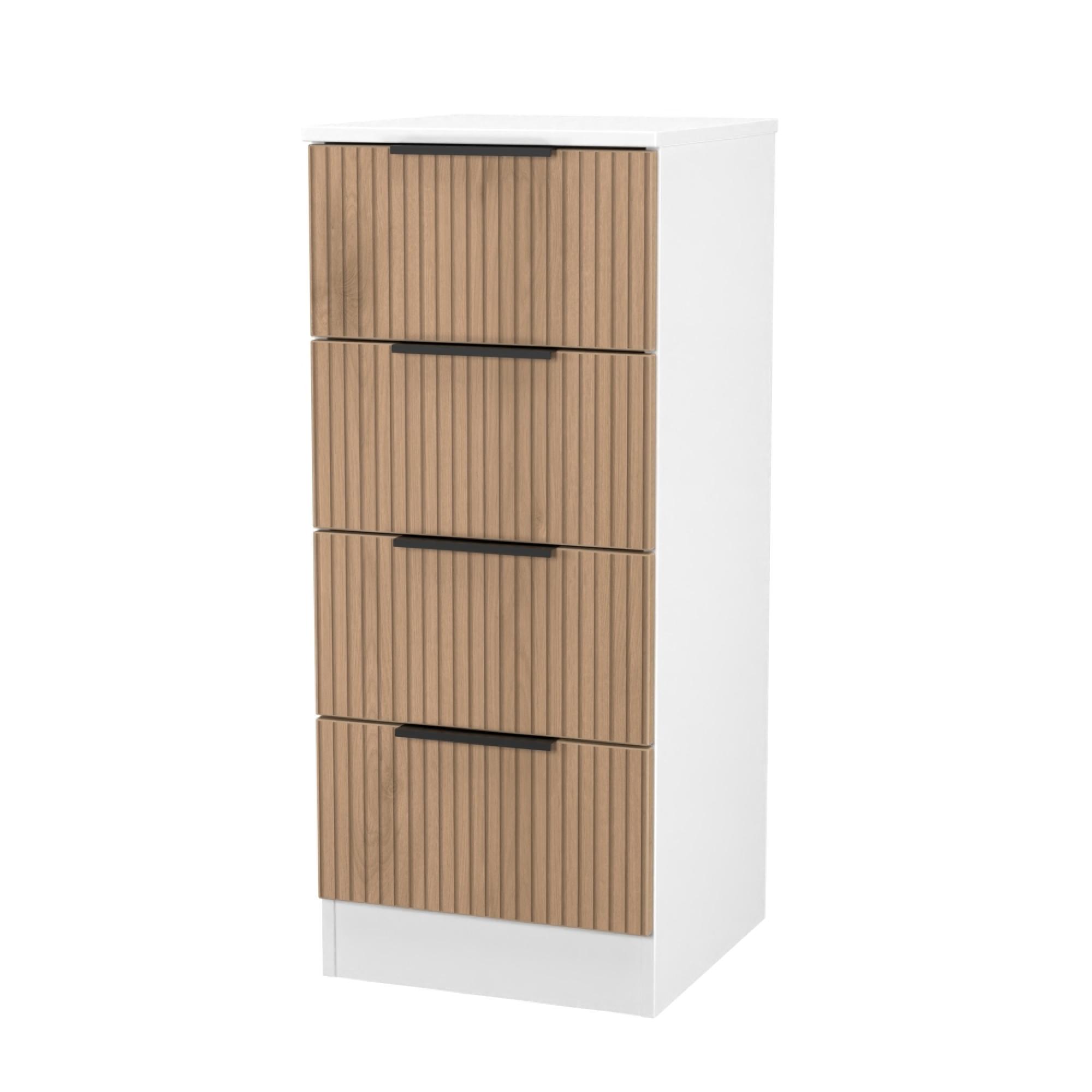 Java Fluted Bedside Cabinet - 4 Drawer - Natural and White