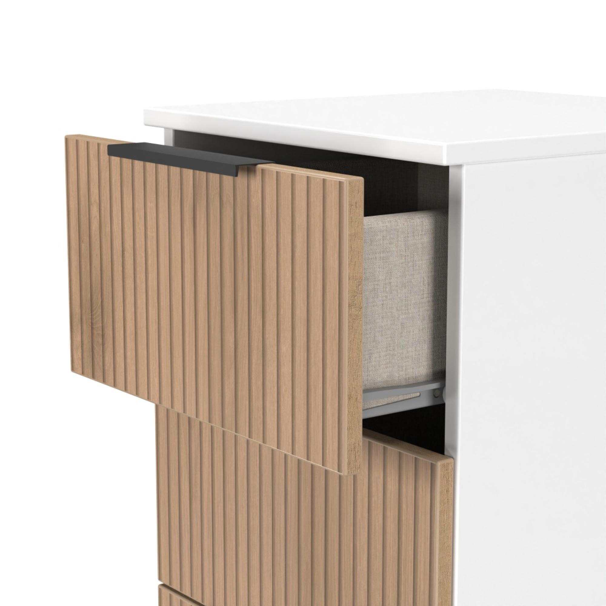 Java Fluted Bedside Cabinet - 4 Drawer - Natural and White