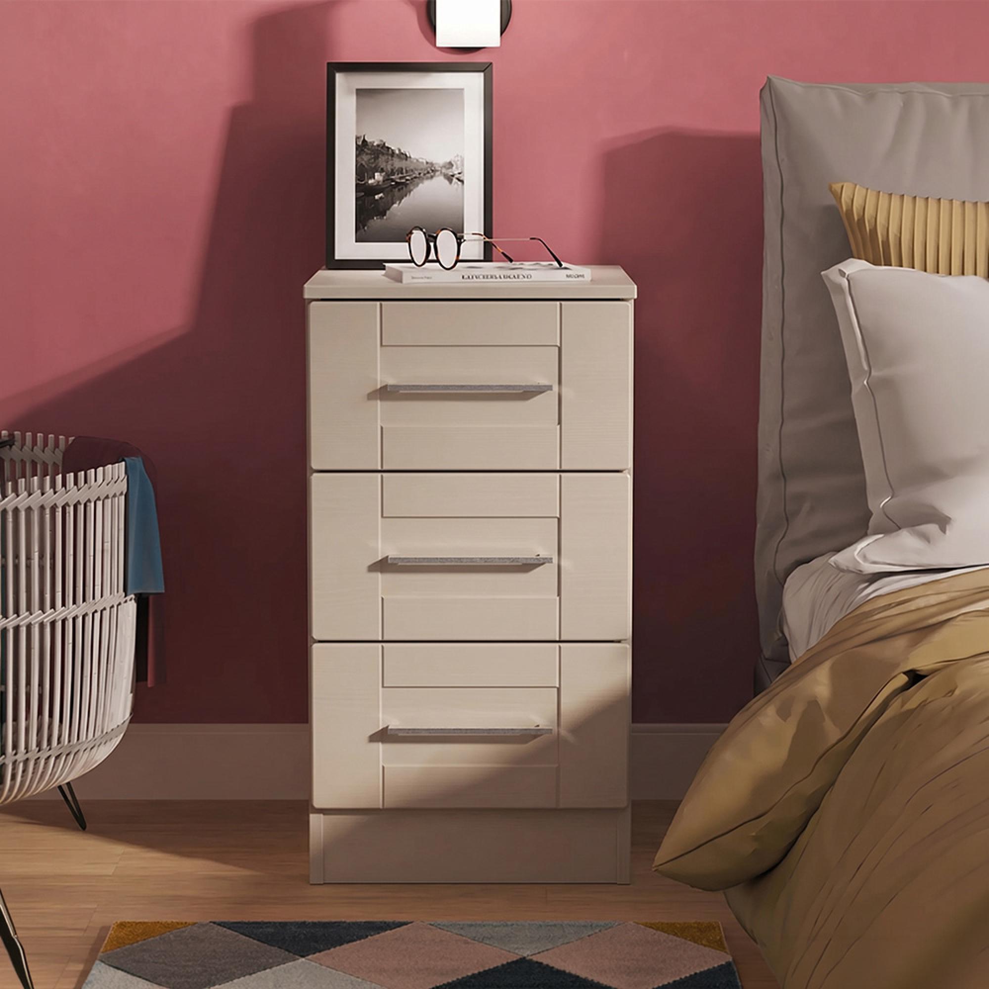 York Bedside Cabinet - 3 Drawer - Cashmere
