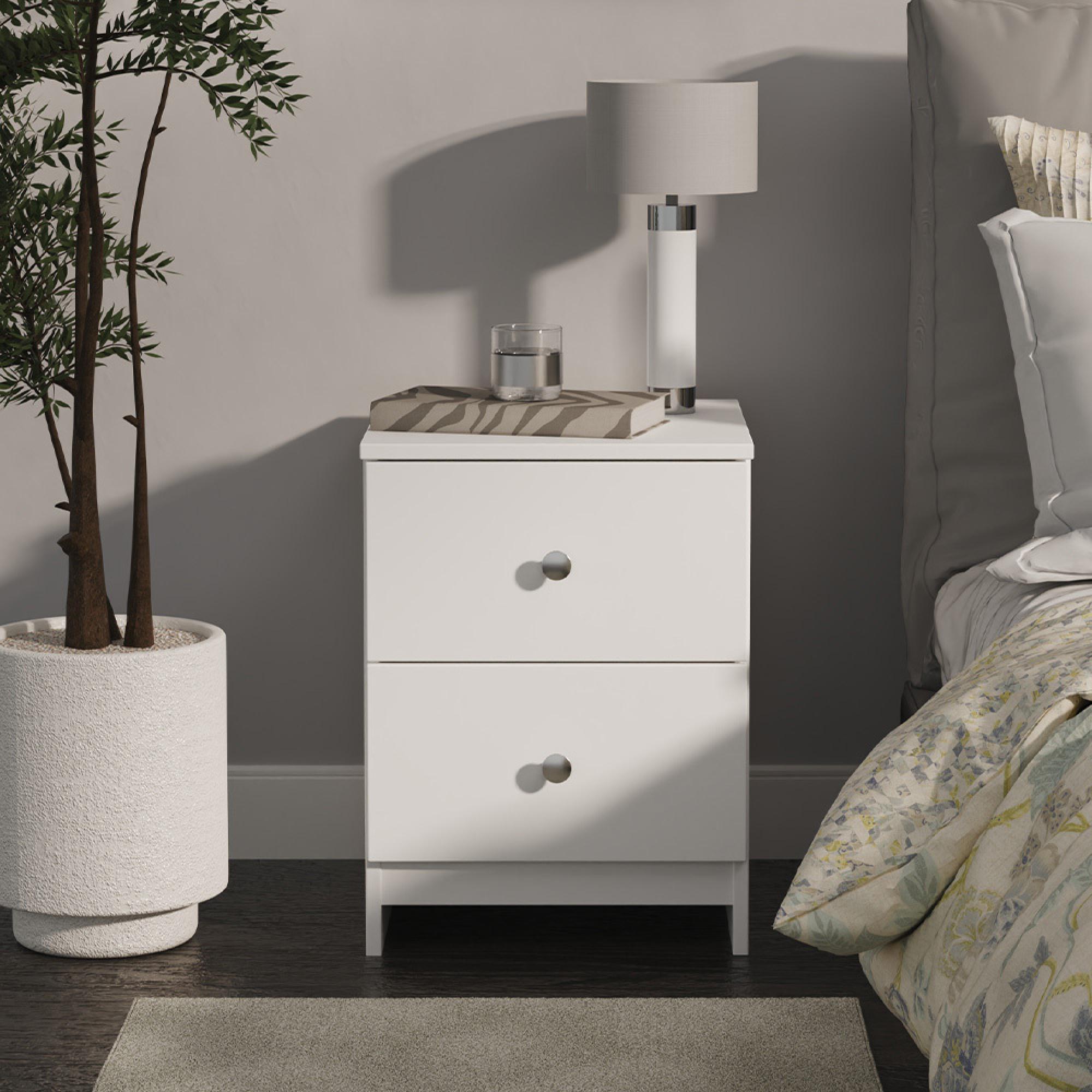 Yarmouth Bedside Cabinet - 2 Drawer - White Matt