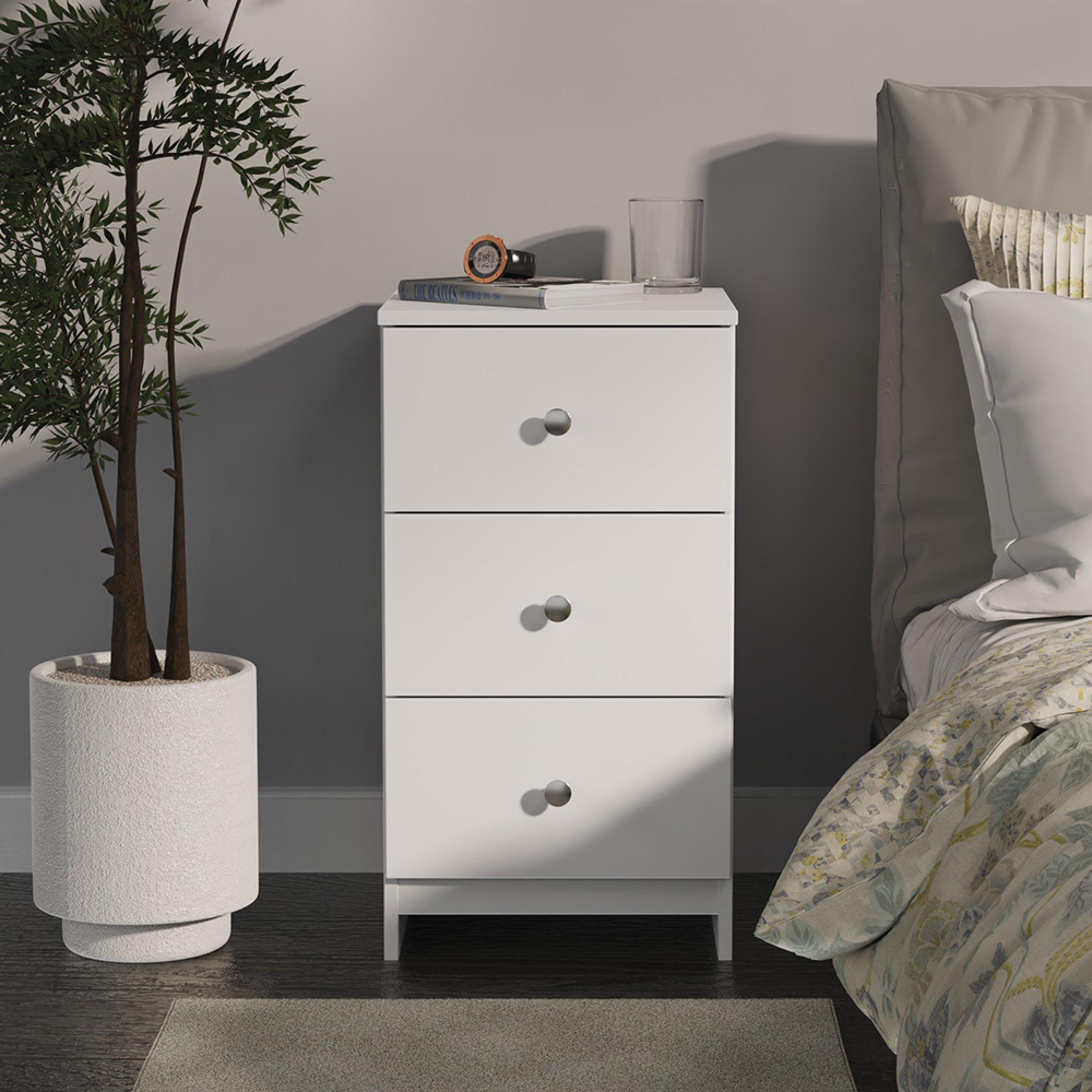Yarmouth Bedside Cabinet - 3 Drawer - White Matt