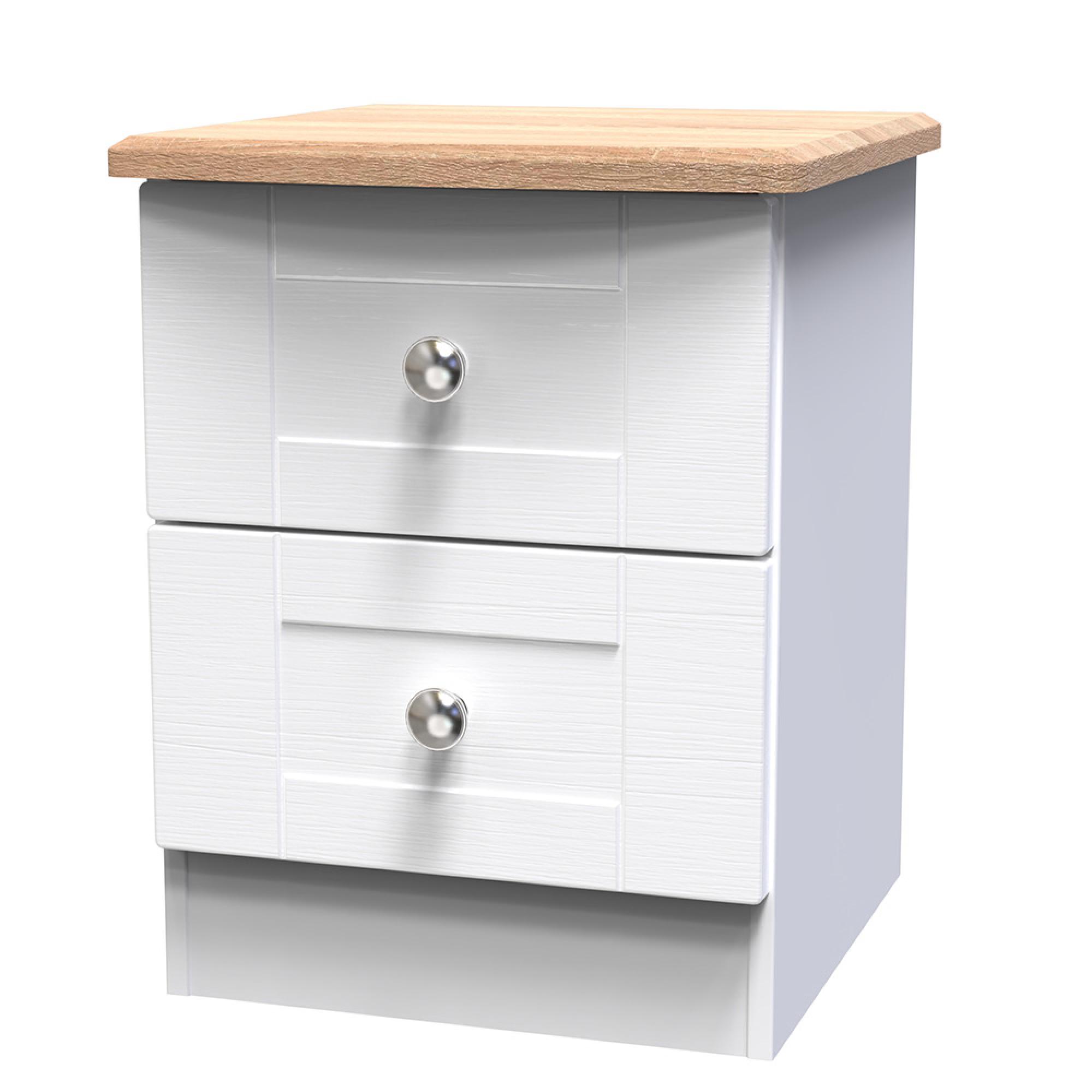 Sussex Bedside Cabinet - 2 Drawer - White and Oak