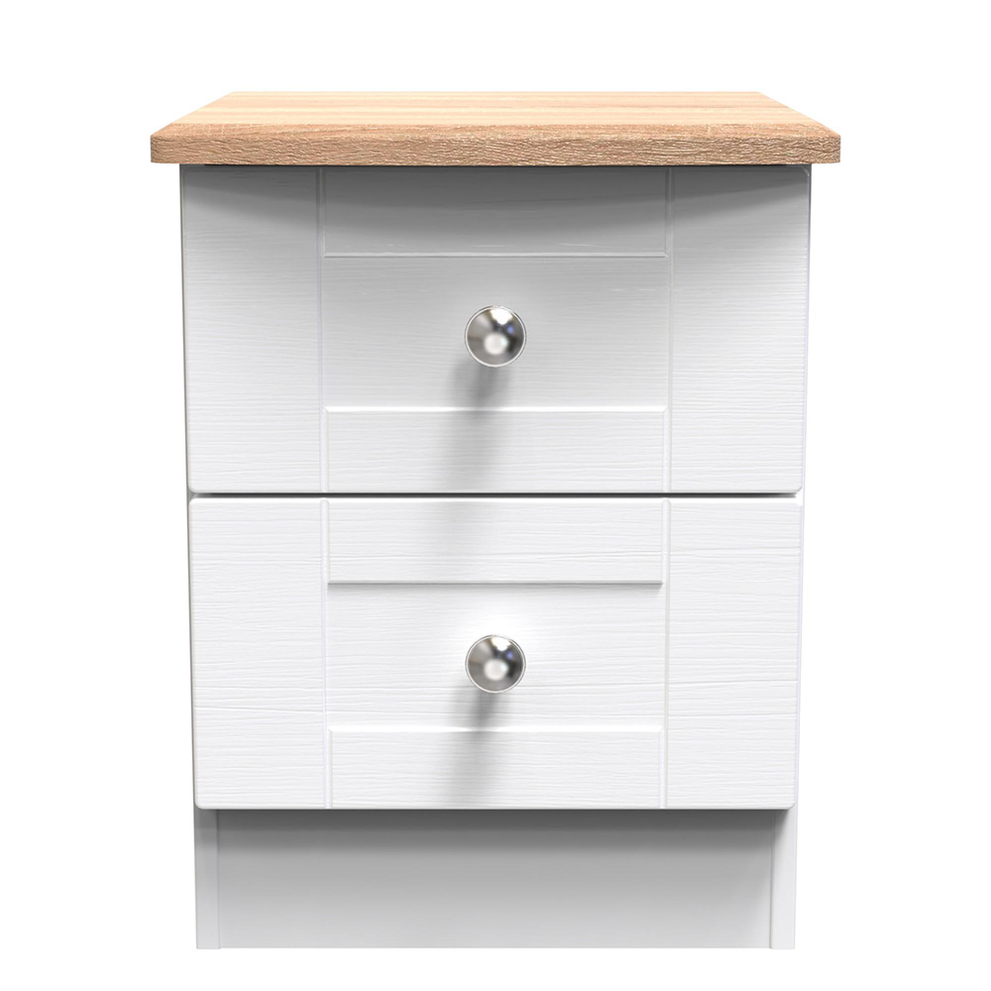 Sussex Bedside Cabinet - 2 Drawer - White and Oak