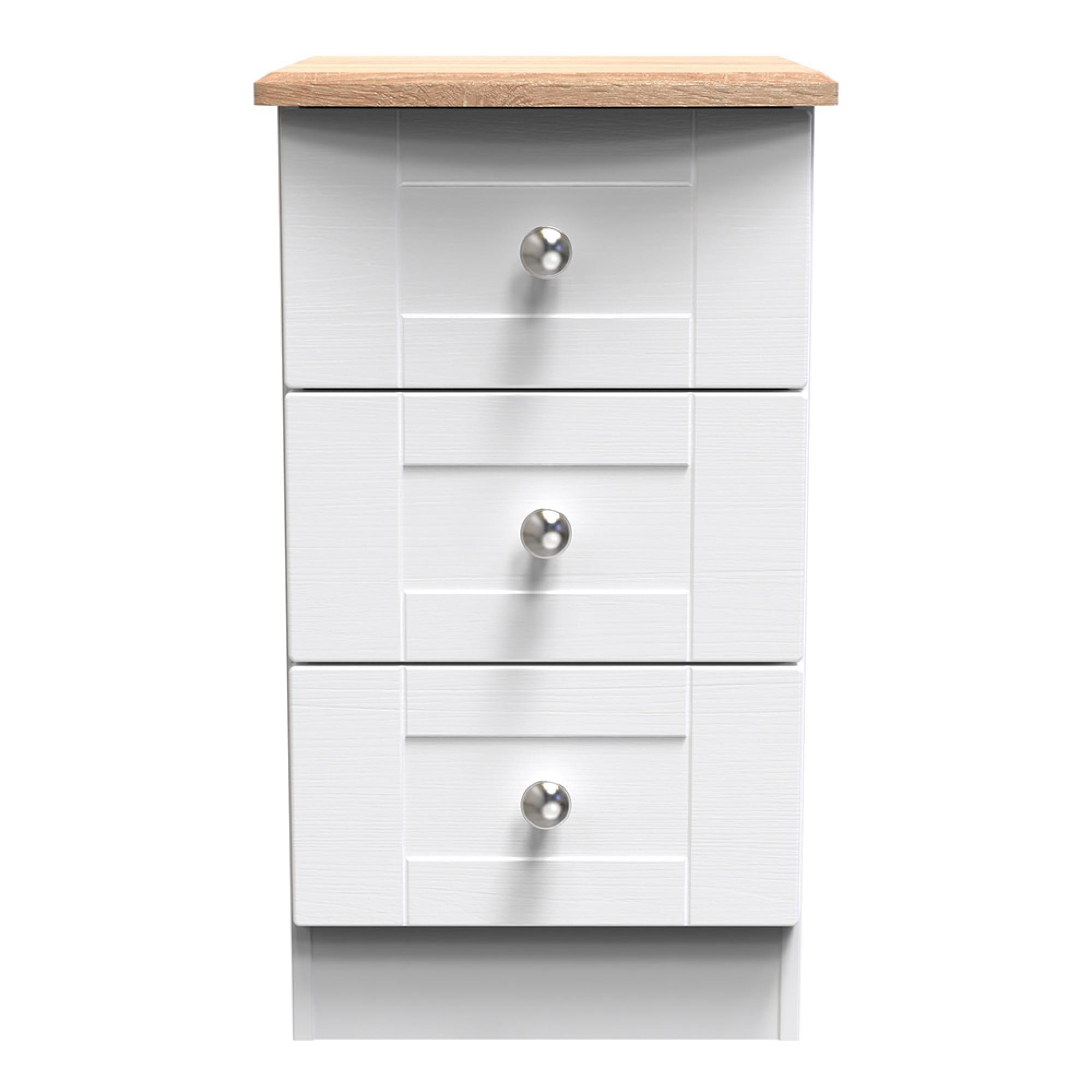 Sussex Bedside Cabinet - 3 Drawer - White and Oak