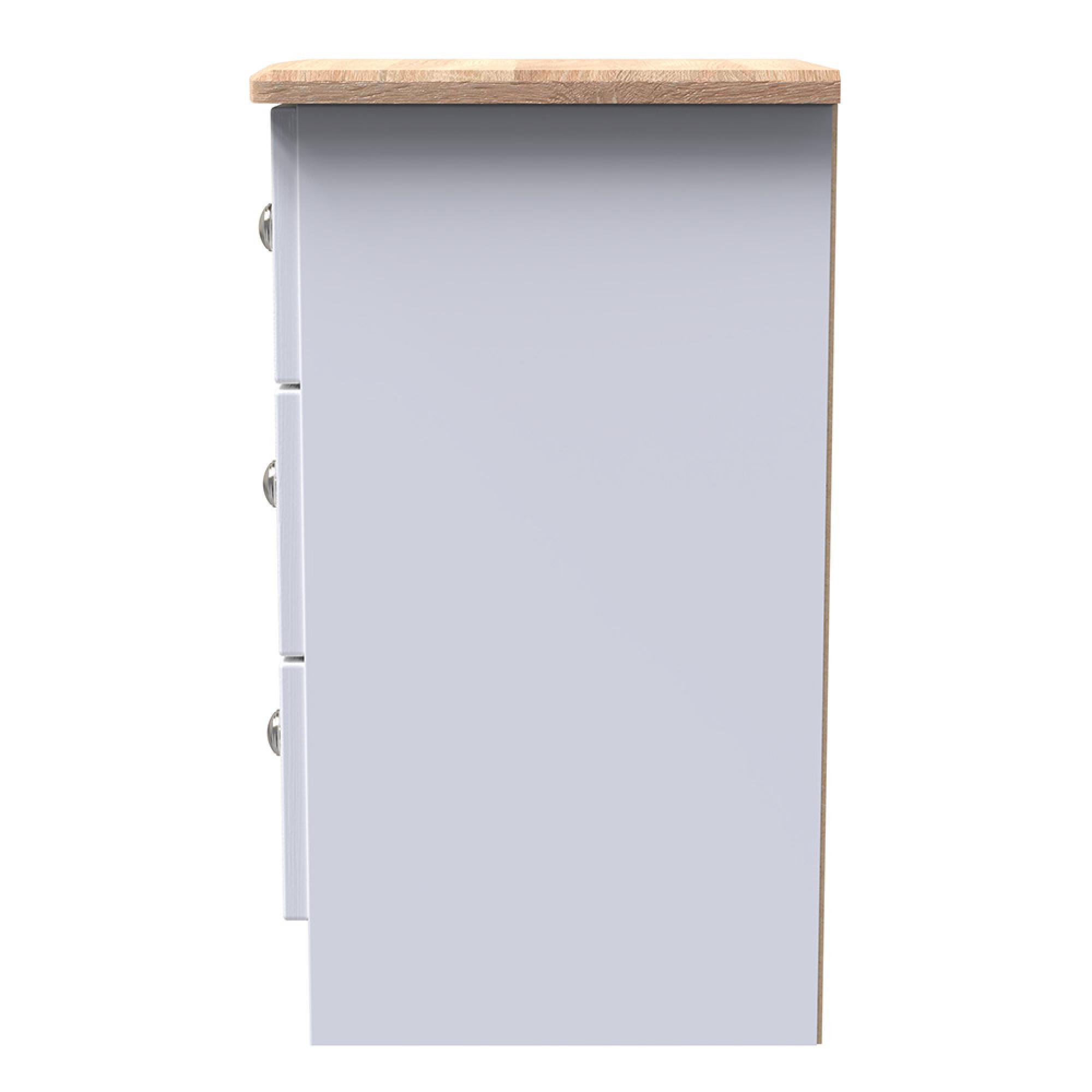 Sussex Bedside Cabinet - 3 Drawer - White and Oak