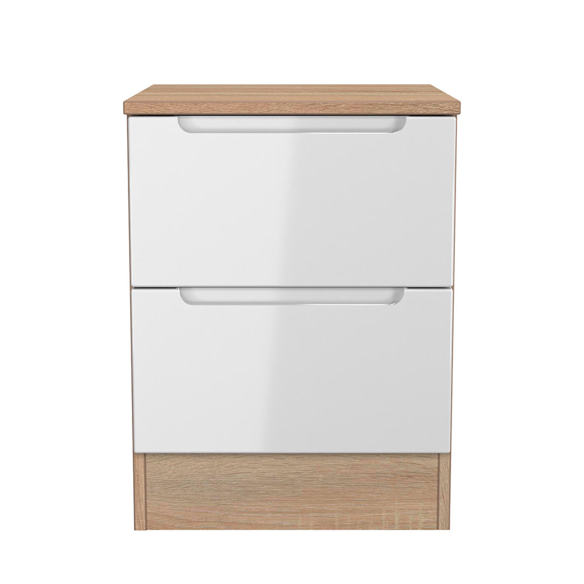 Milan Bedside Cabinet - 2 Drawer - White Gloss and Oak