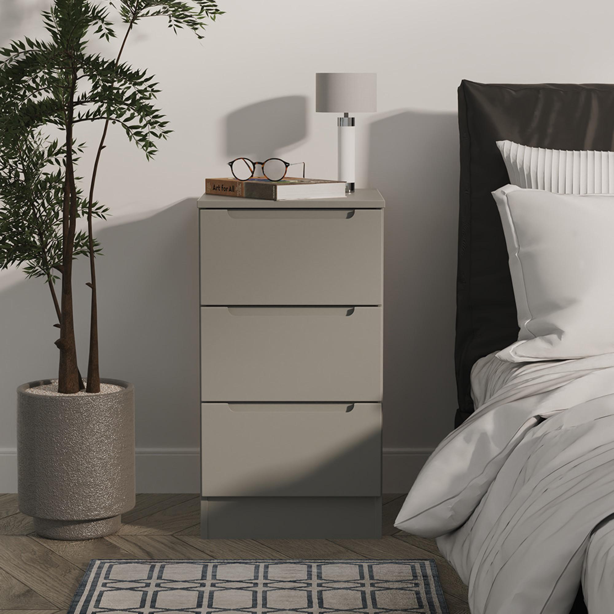 Milan Bedside Cabinet - 3 Drawer - Grey