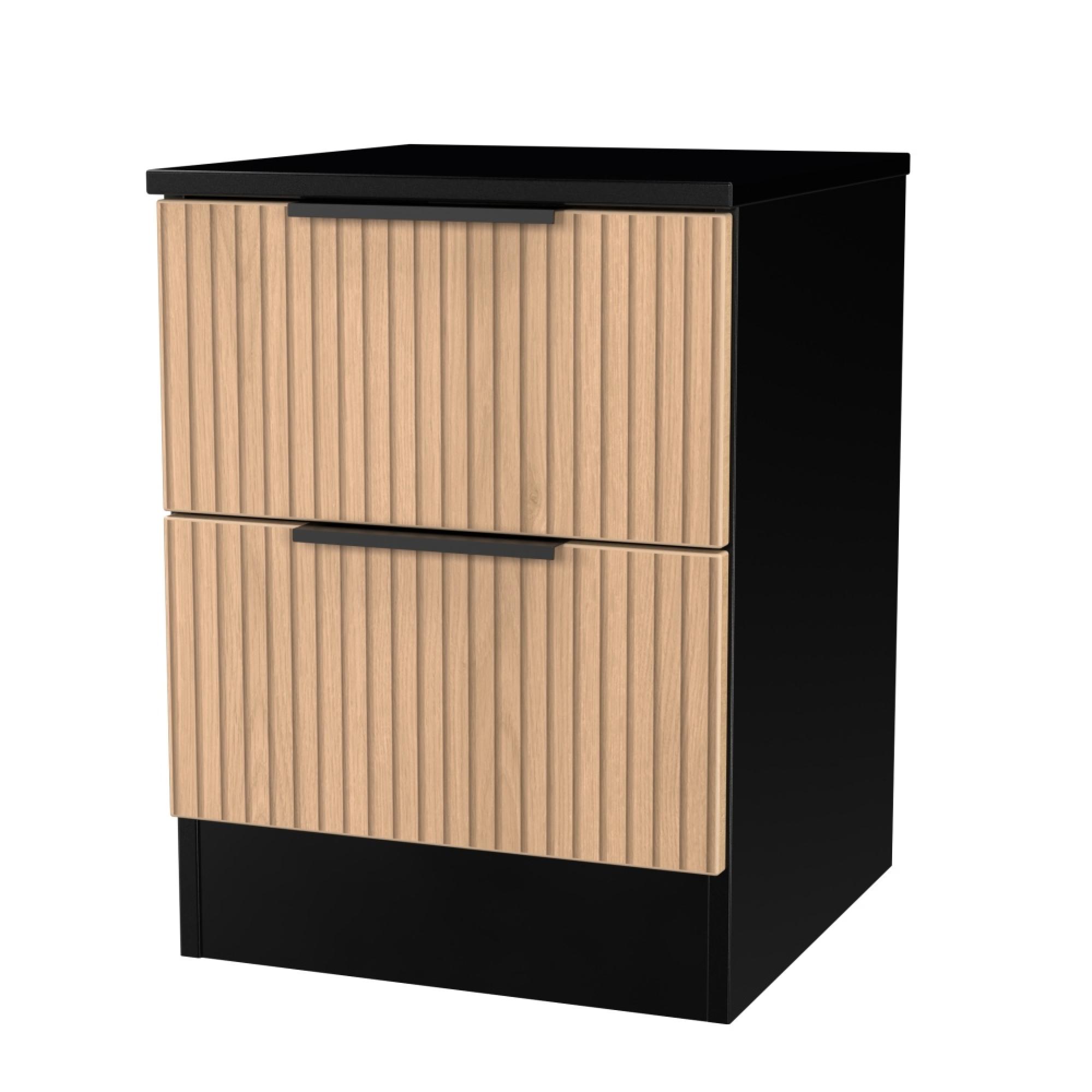 Java Fluted Bedside Cabinet - 2 Drawer - Natural and Black