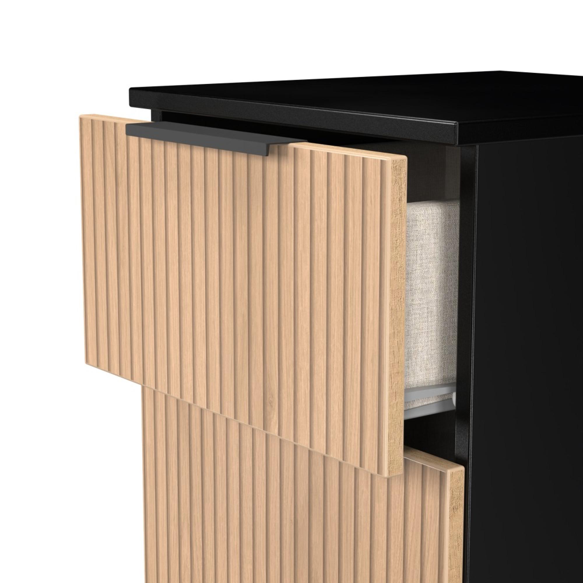 Java Fluted Bedside Cabinet - 2 Drawer - Natural and Black