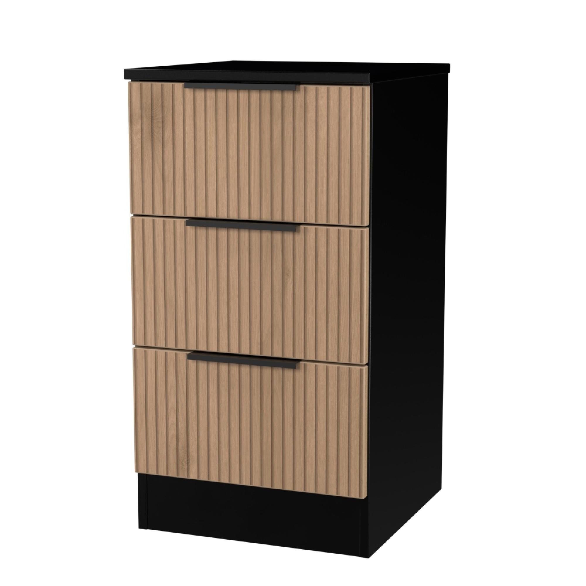 Java Fluted Bedside Cabinet - 3 Drawer - Natural and Black