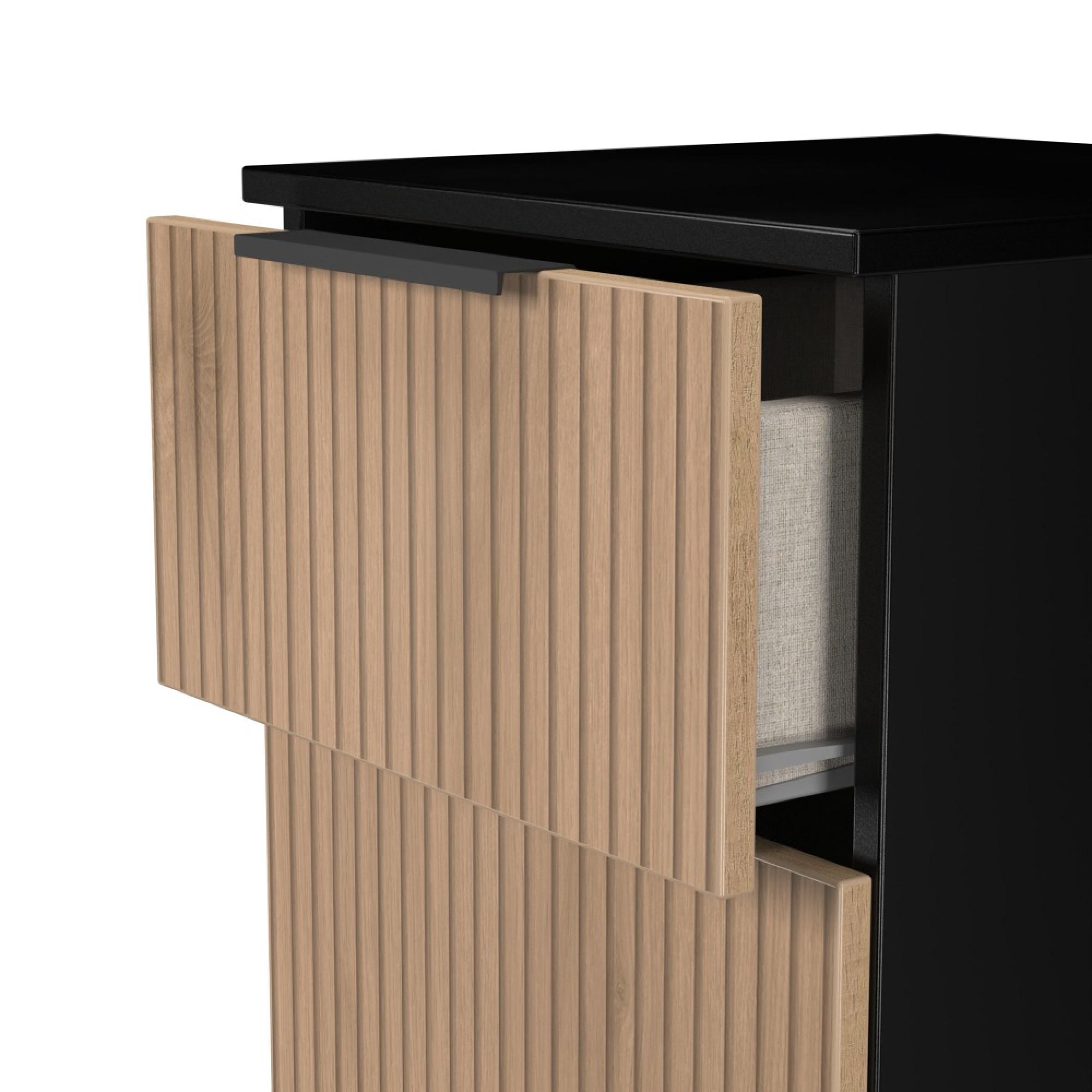 Java Fluted Bedside Cabinet - 3 Drawer - Natural and Black