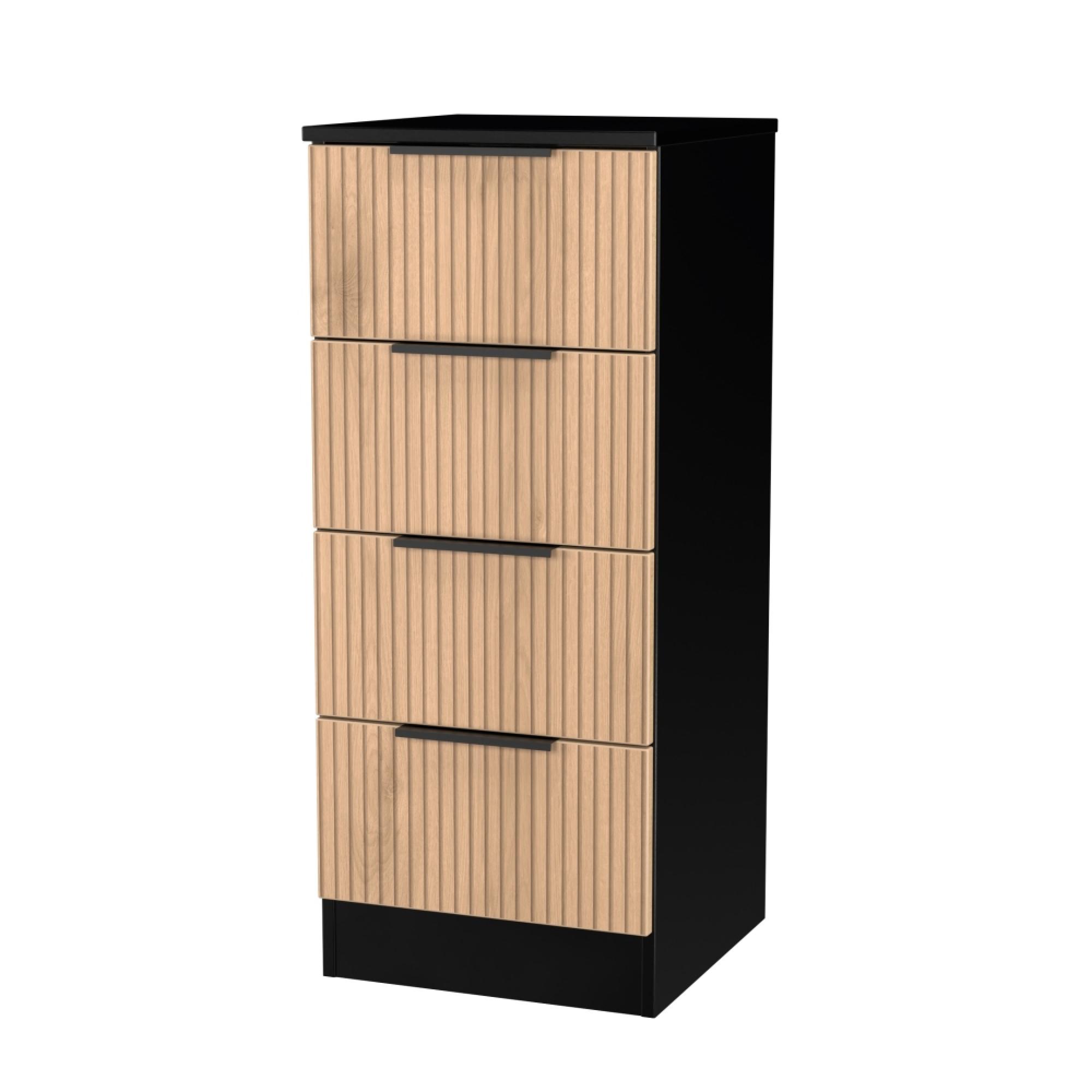 Java Fluted Bedside Cabinet - 4 Drawer - Natural and Black