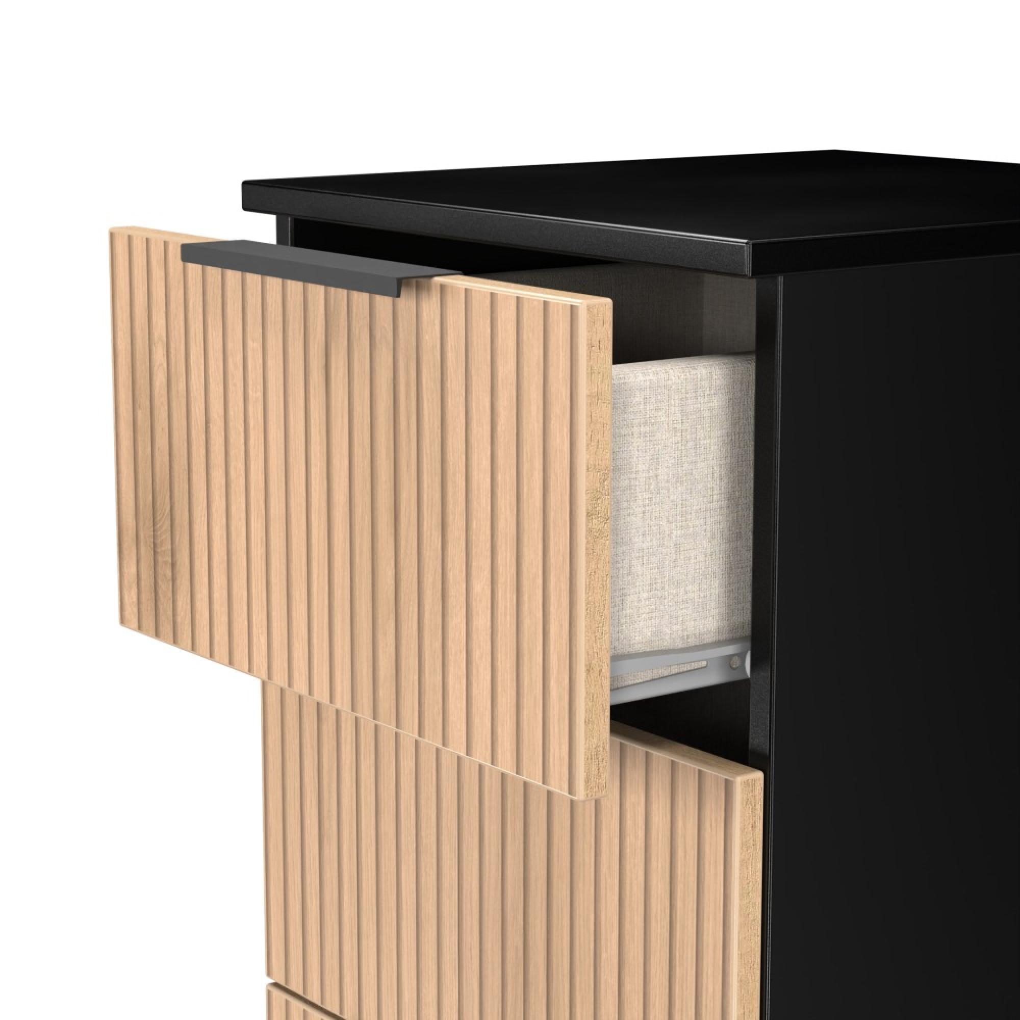 Java Fluted Bedside Cabinet - 4 Drawer - Natural and Black