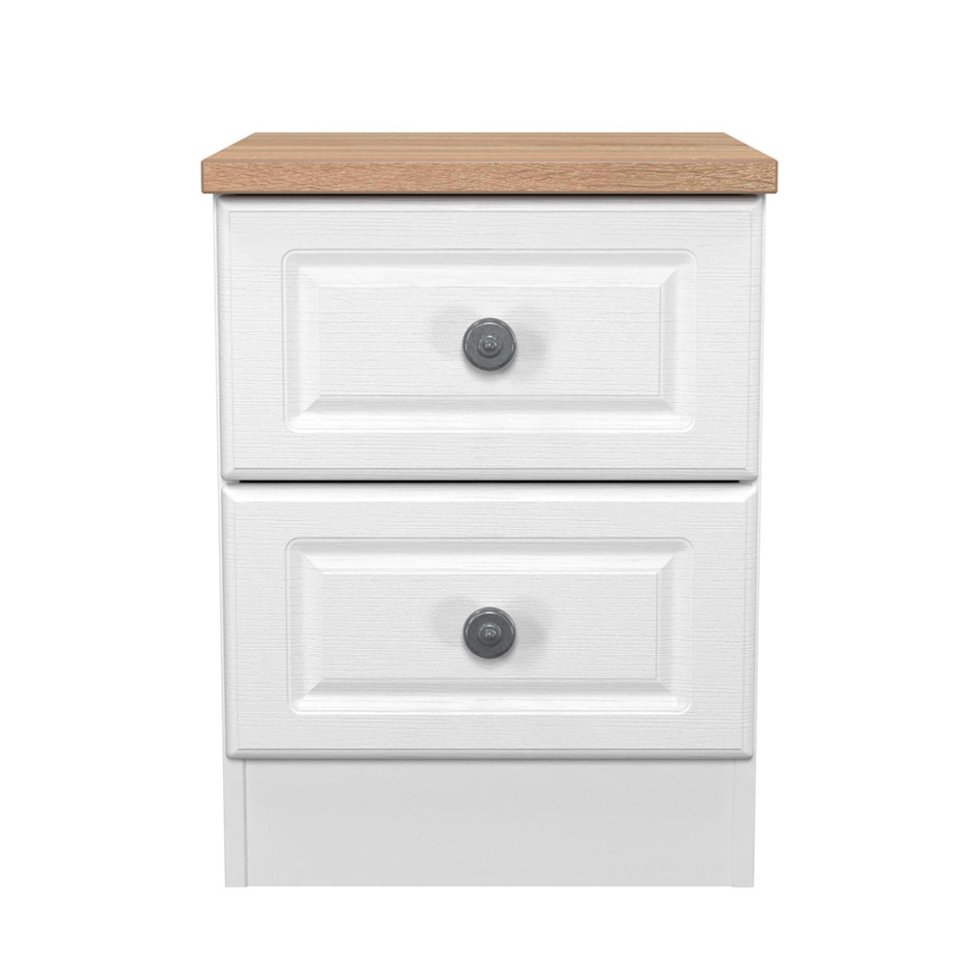 Norfolk Bedside Cabinet - 2 Drawer - White and Oak