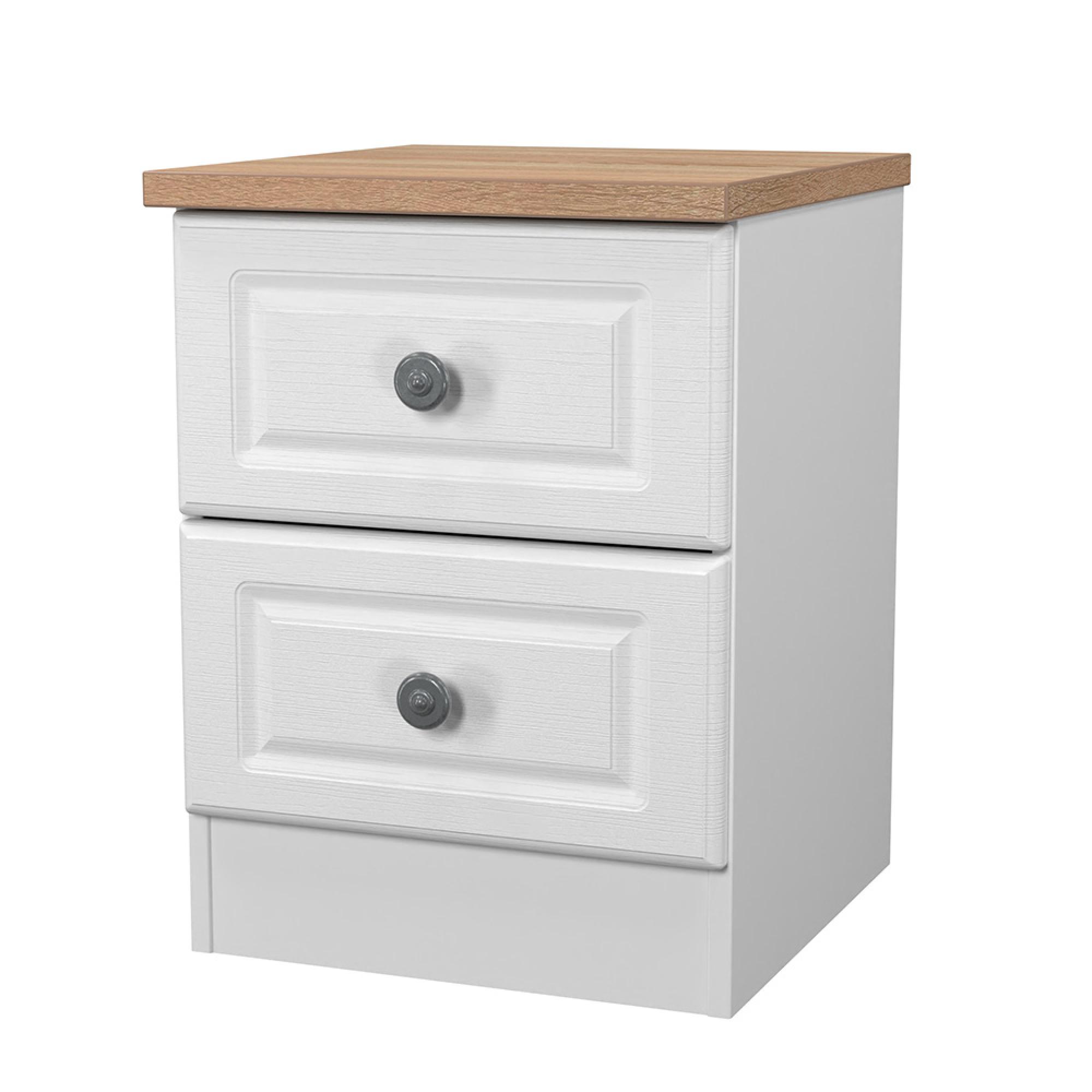 Norfolk Bedside Cabinet - 2 Drawer - White and Oak