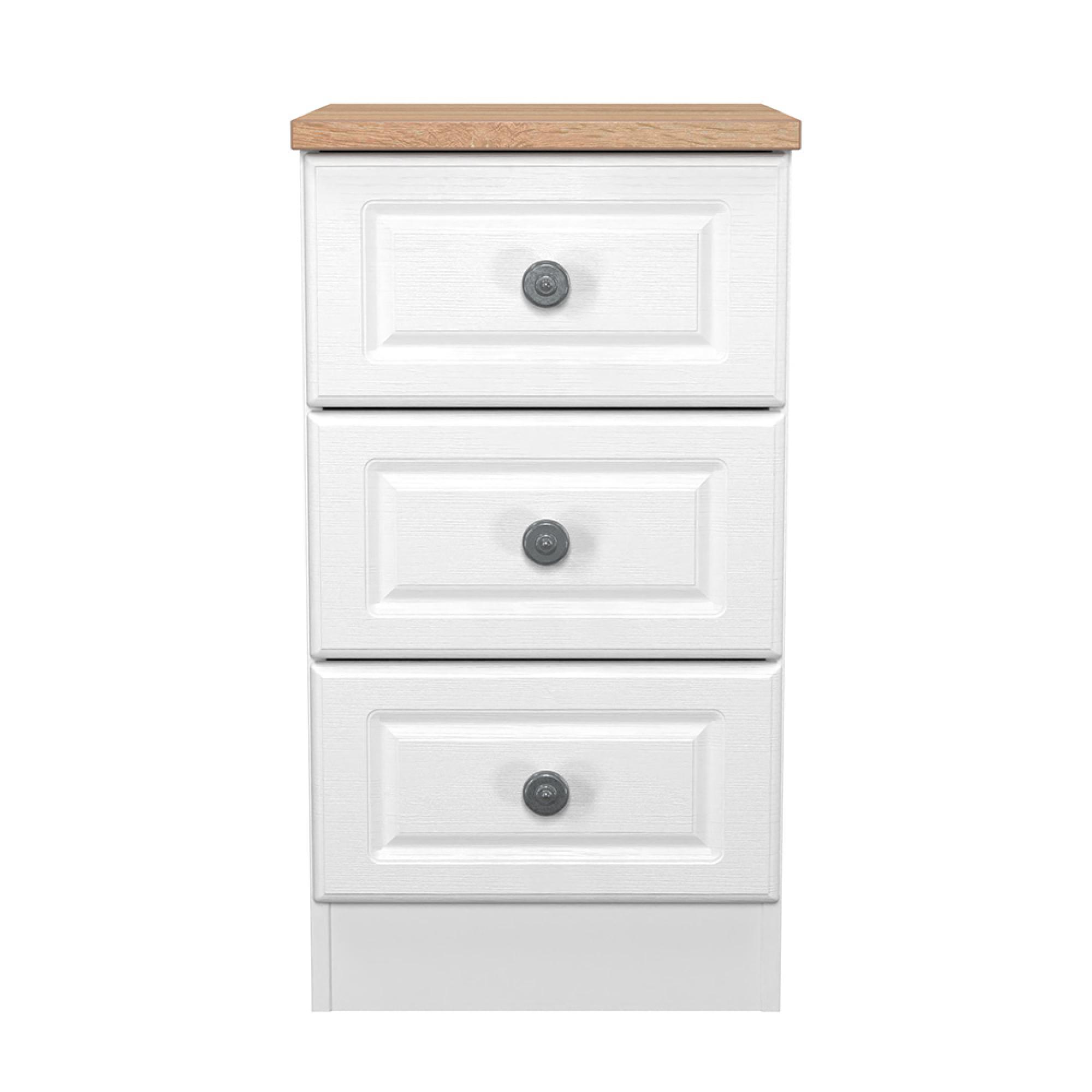 Norfolk Bedside Cabinet - 3 Drawer - White and Oak