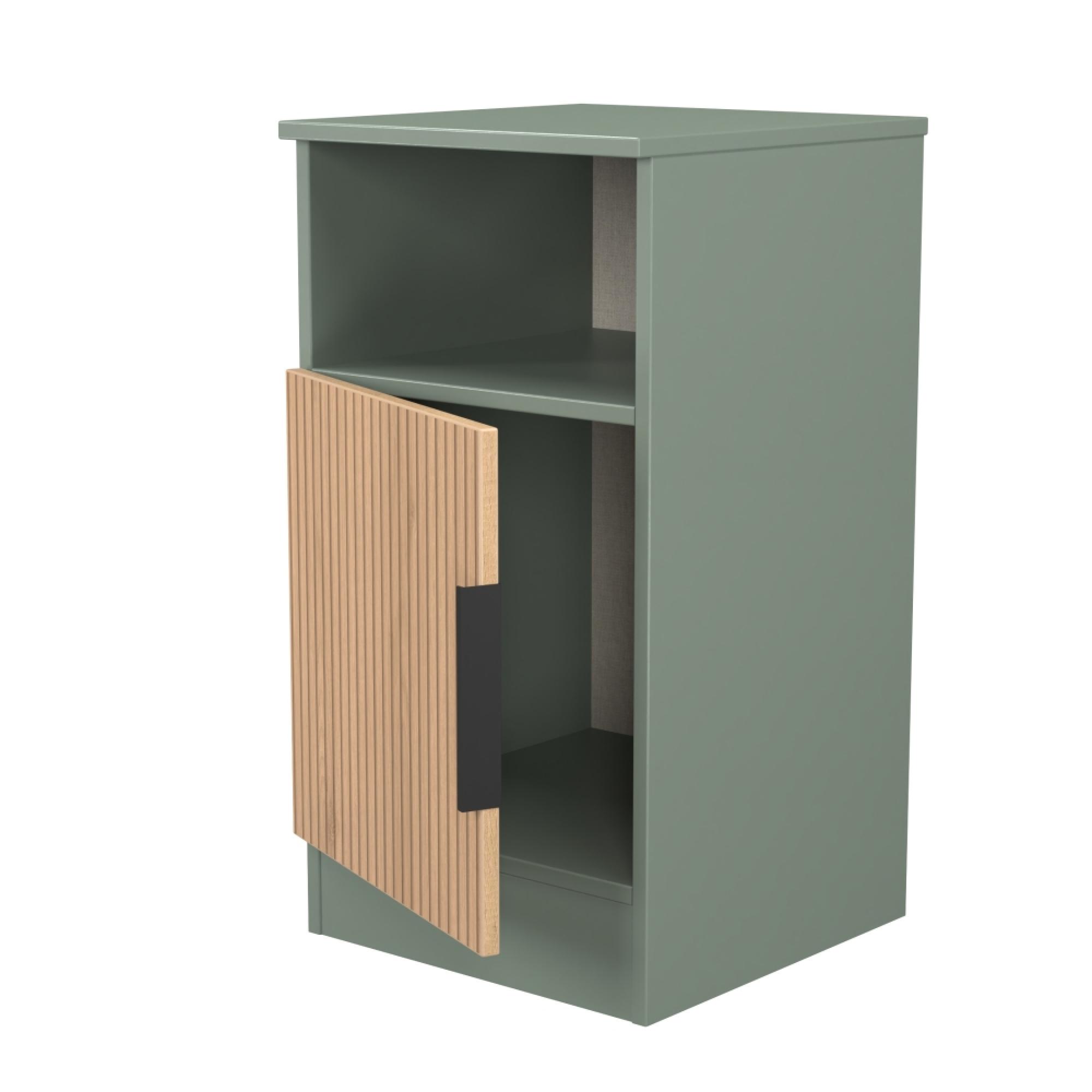 Java Fluted Bedside Cabinet - 1 Door - Natural and Reed Green