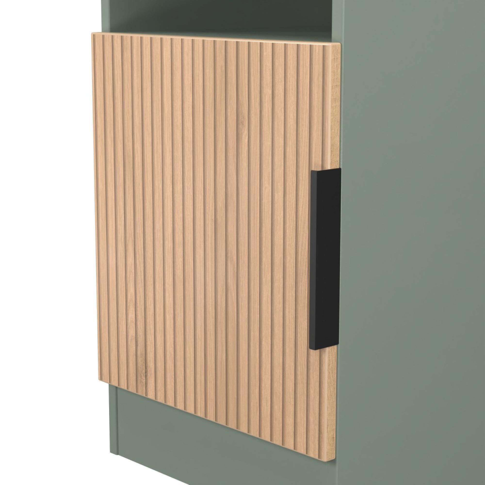 Java Fluted Bedside Cabinet - 1 Door - Natural and Reed Green