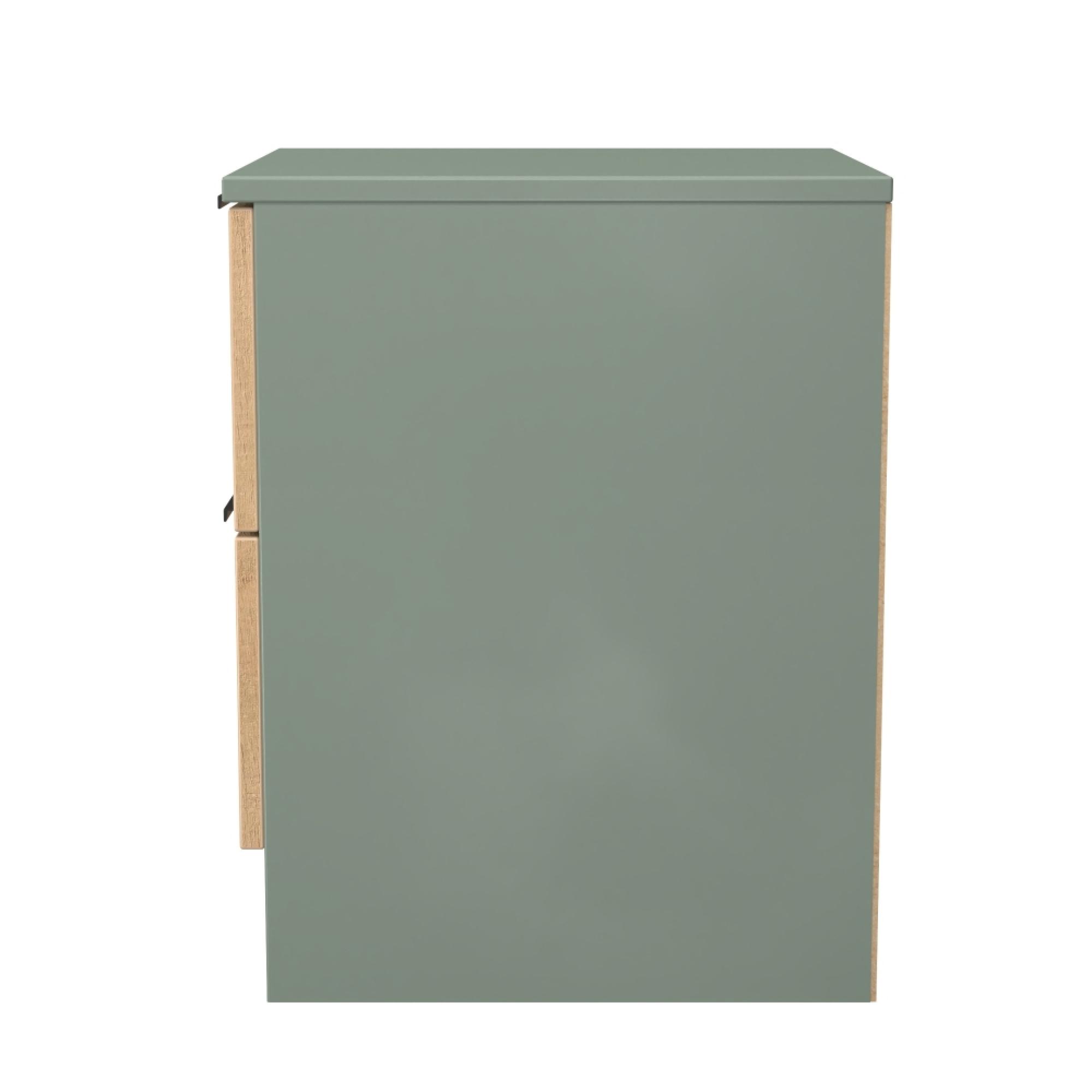 Java Fluted Bedside Cabinet - 2 Drawer - Natural and Reed Green