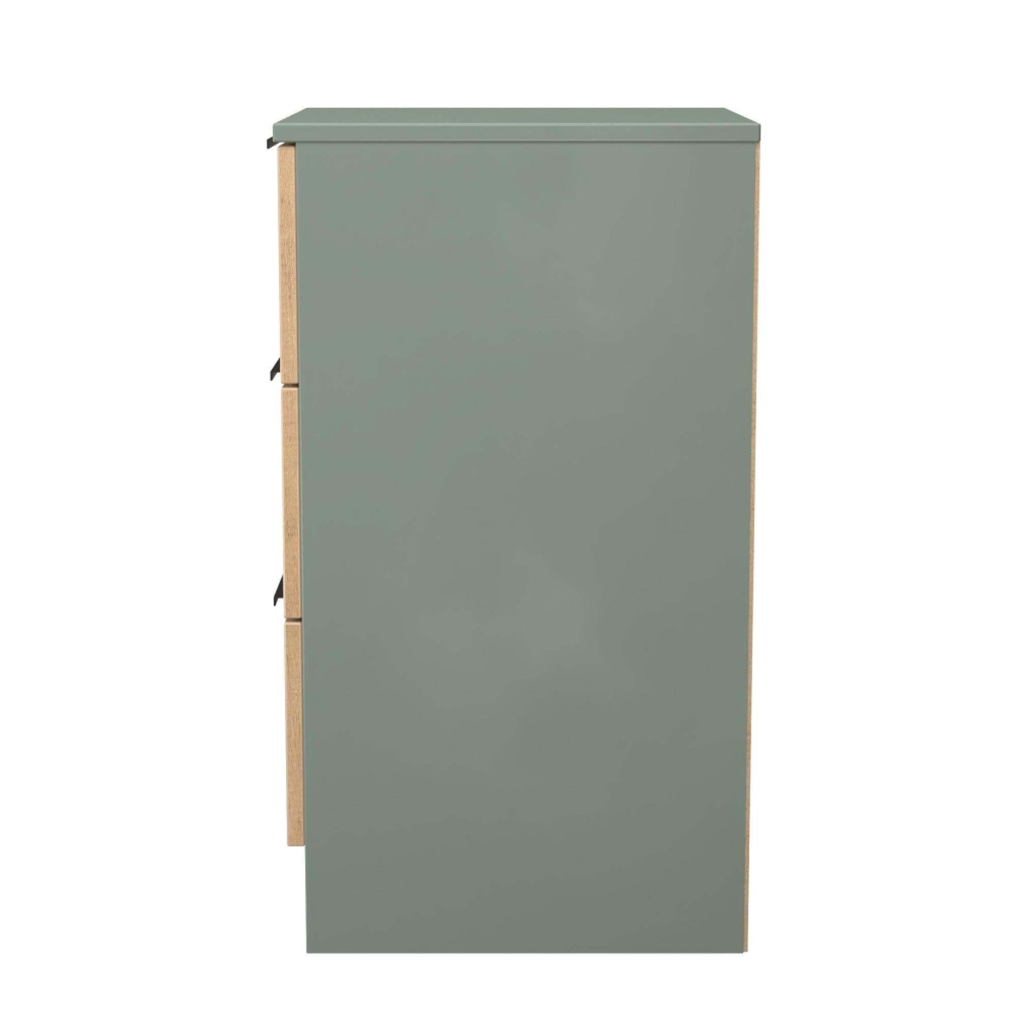 Java Fluted Bedside Cabinet - 3 Drawer - Natural and Reed Green