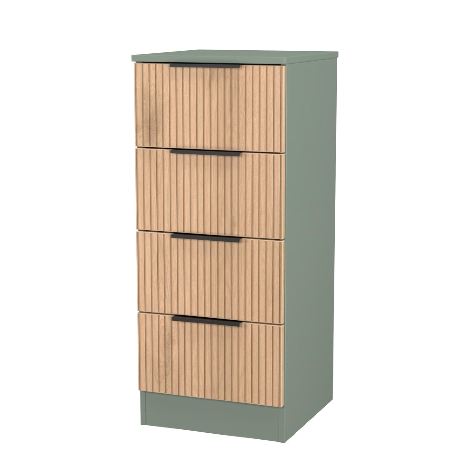 Java Fluted Bedside Cabinet - 4 Drawer - Natural and Reed Green