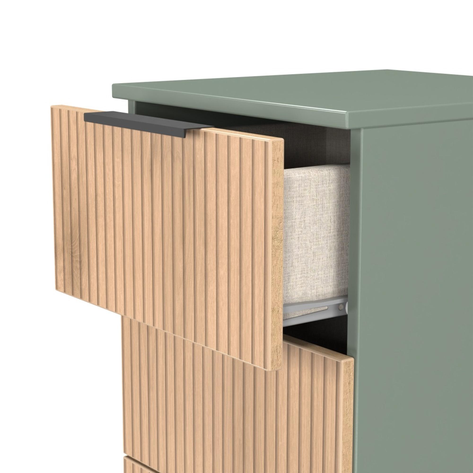 Java Fluted Bedside Cabinet - 4 Drawer - Natural and Reed Green