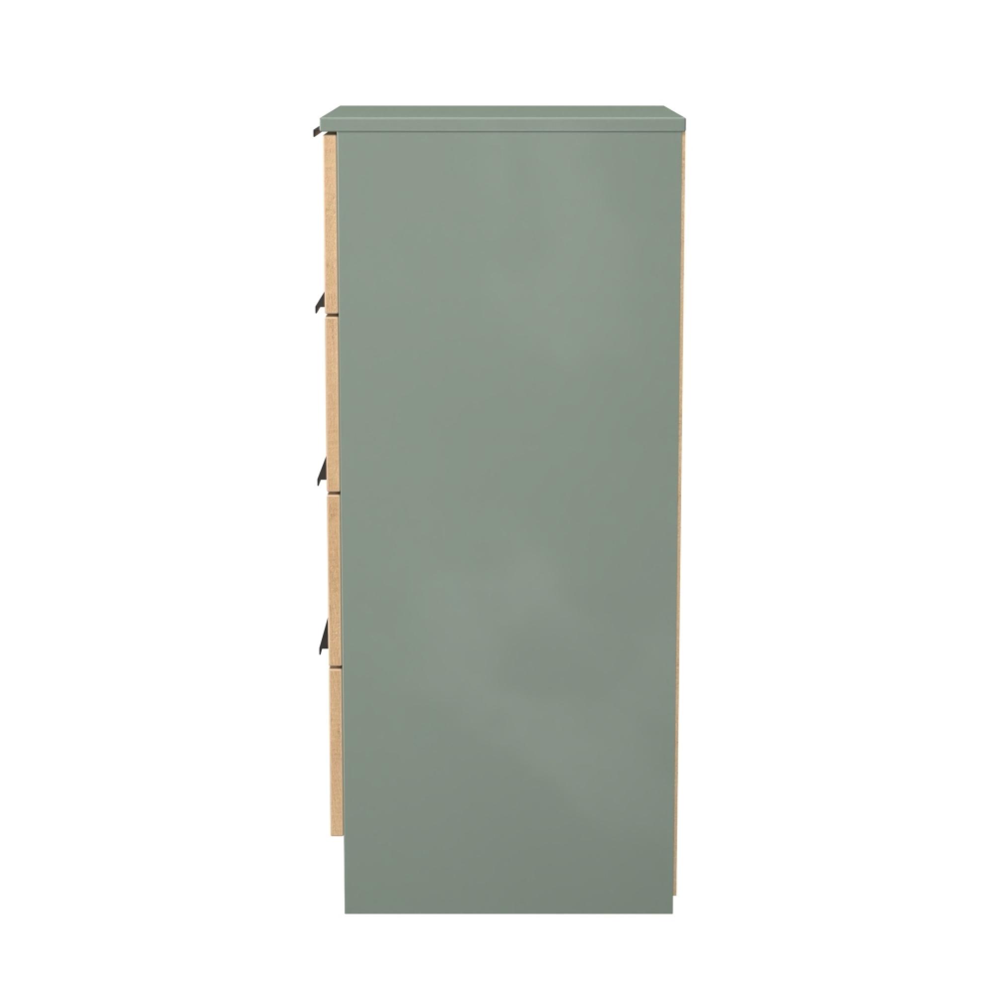 Java Fluted Bedside Cabinet - 4 Drawer - Natural and Reed Green