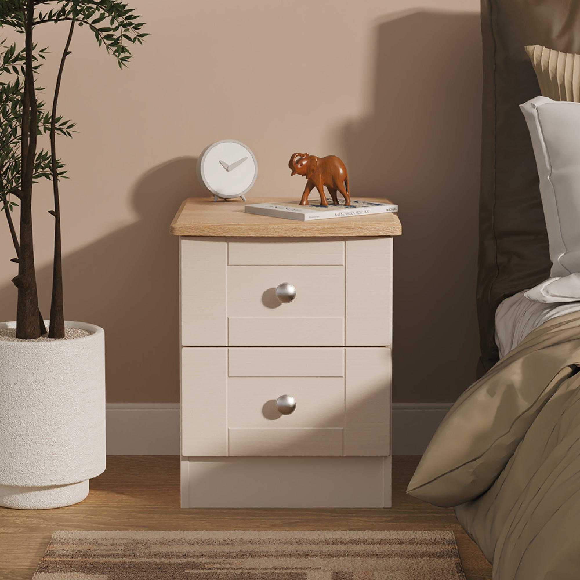Sussex Bedside Cabinet - 2 Drawer - Cashmere and Oak