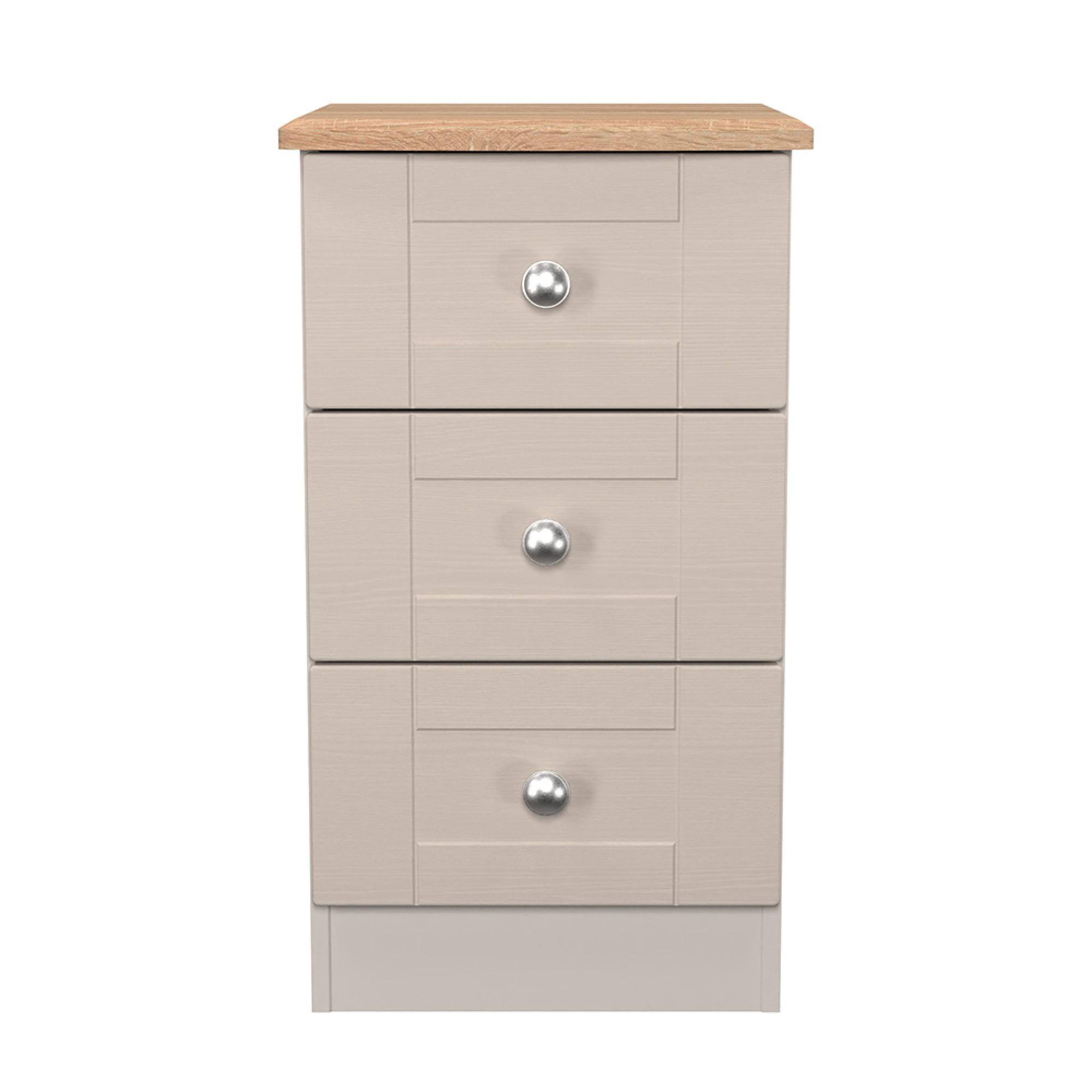 Sussex Bedside Cabinet - 3 Drawer - Cashmere and Oak