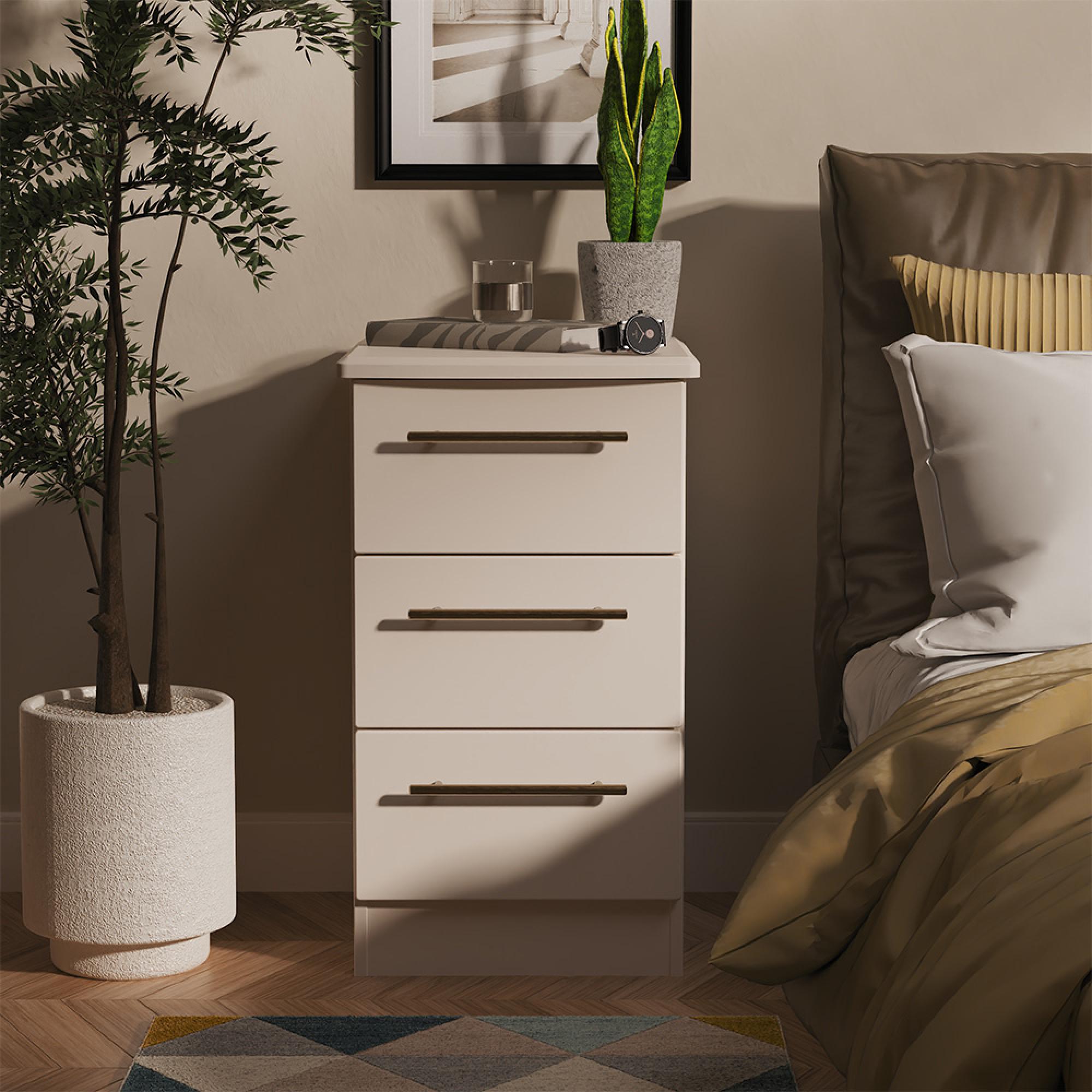 Haworth Bedside Cabinet - 3 Drawer - Cashmere