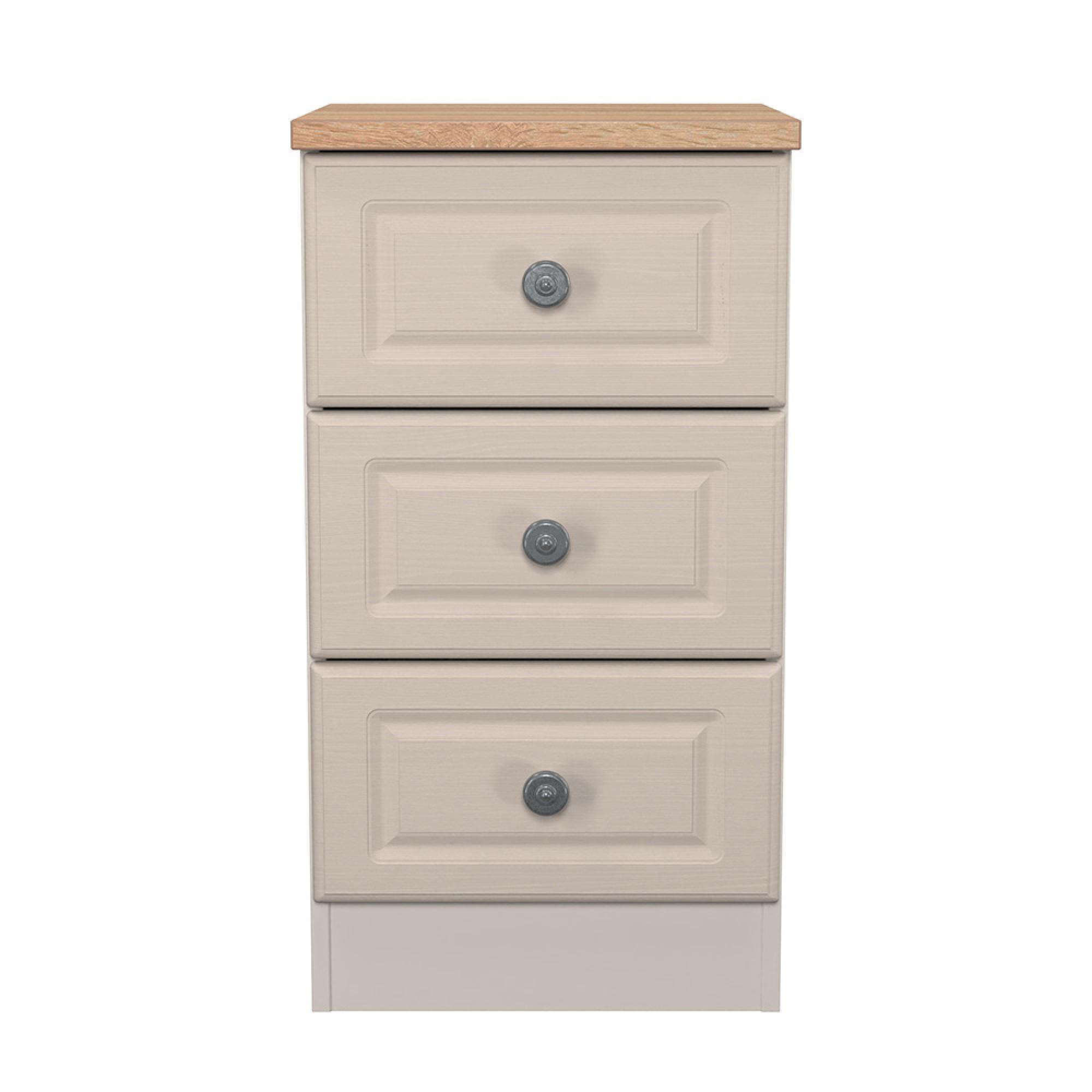 Norfolk Bedside Cabinet - 3 Drawer - Cashmere and Oak