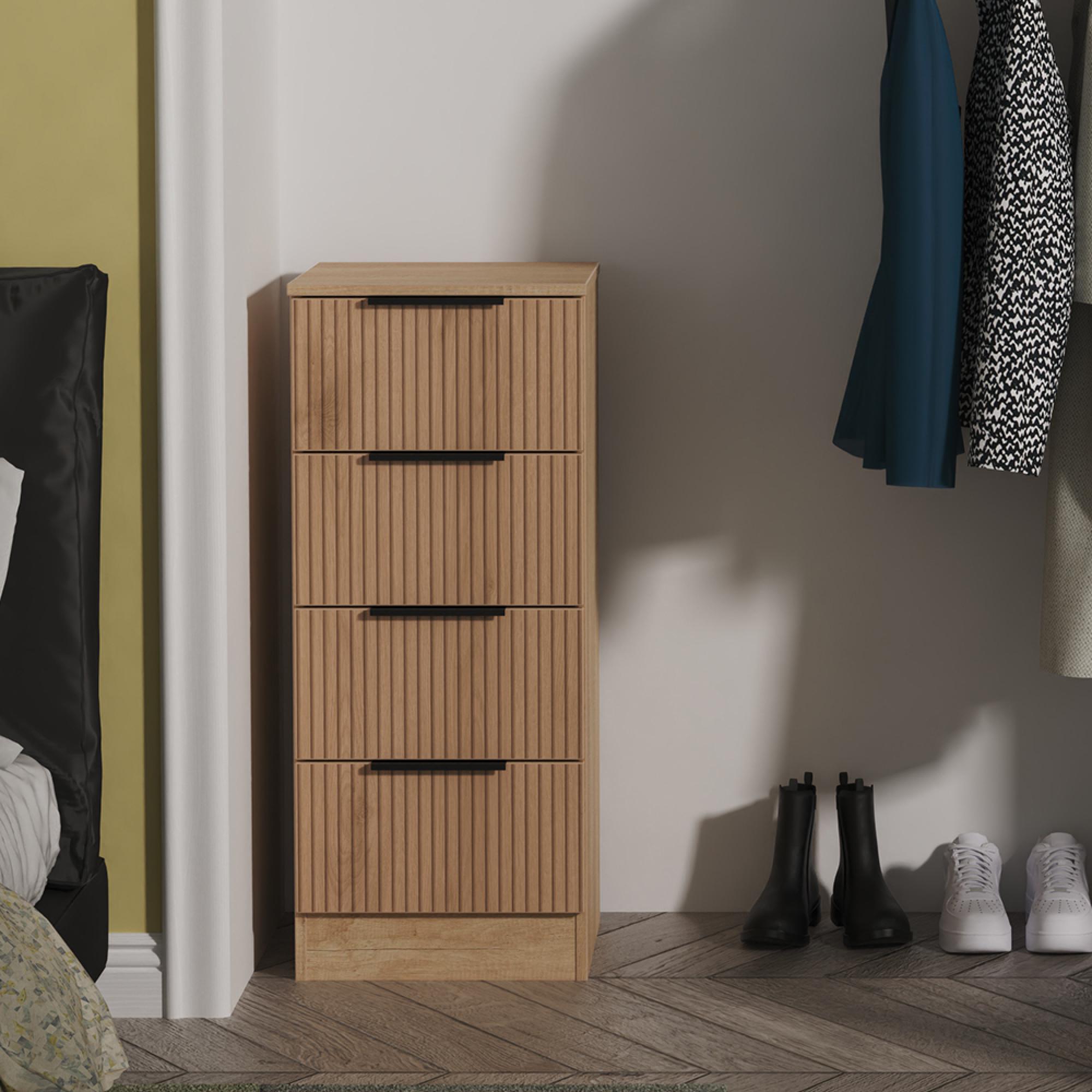 Java Fluted Bedside Cabinet - 4 Drawer - Natural and Nebraska