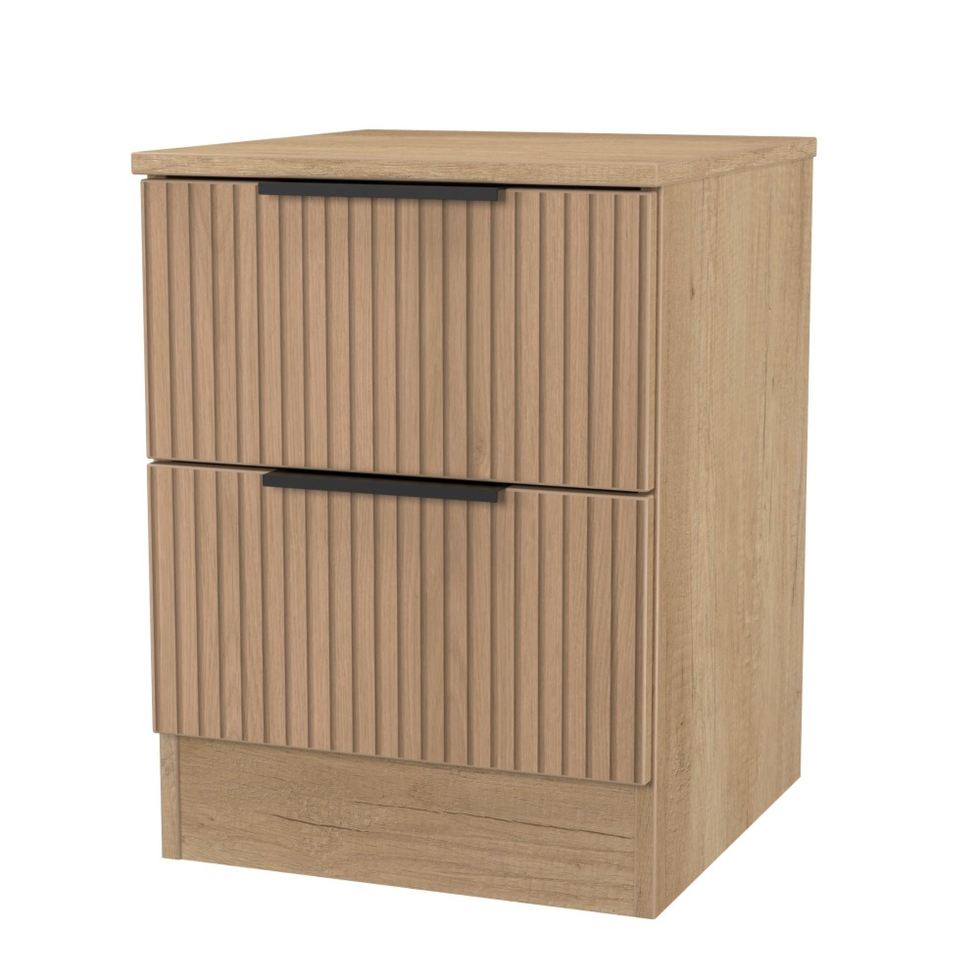 Java Fluted Bedside Cabinet - 2 Drawer - Natural and Nebraska