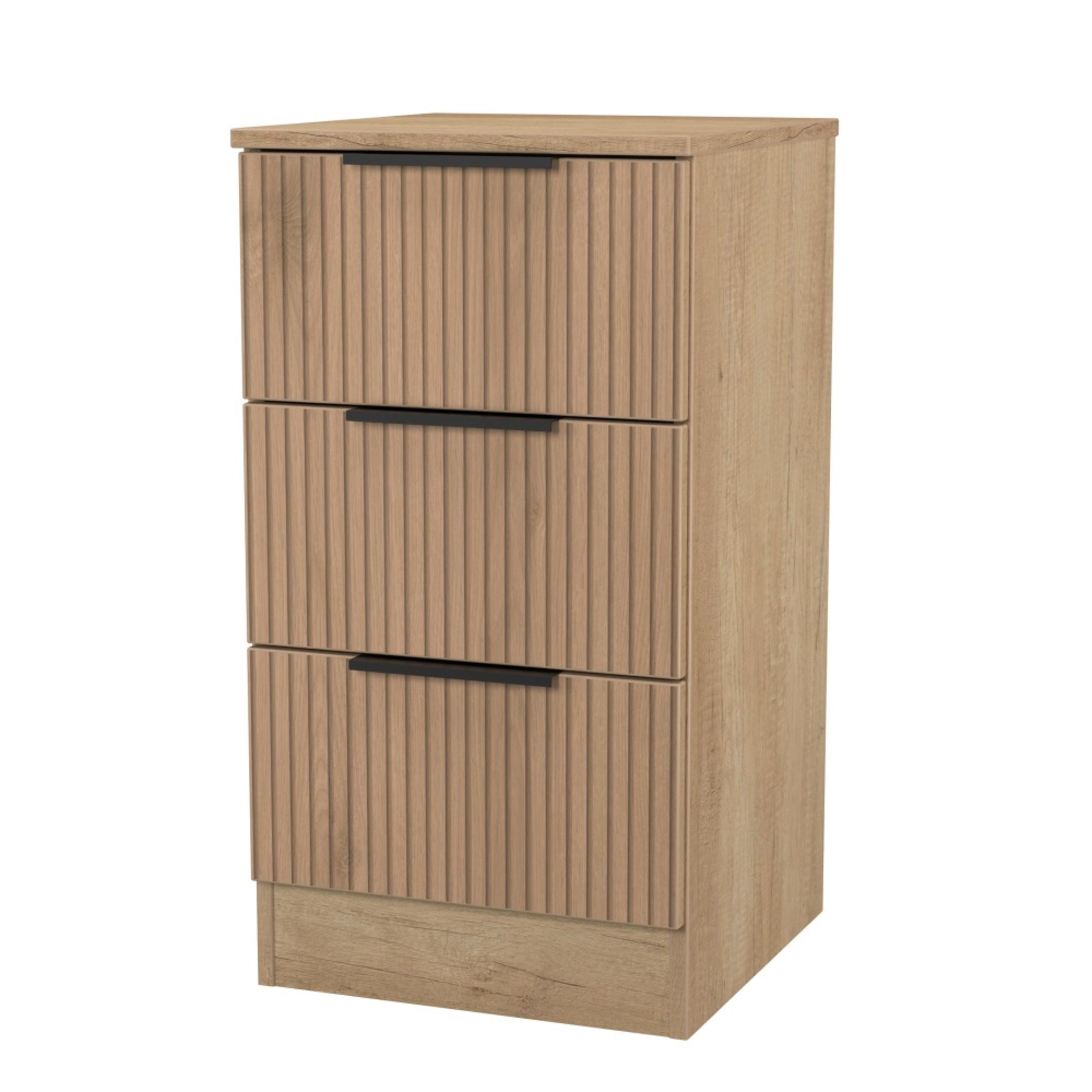 Java Fluted Bedside Cabinet - 3 Drawer - Natural and Nebraska