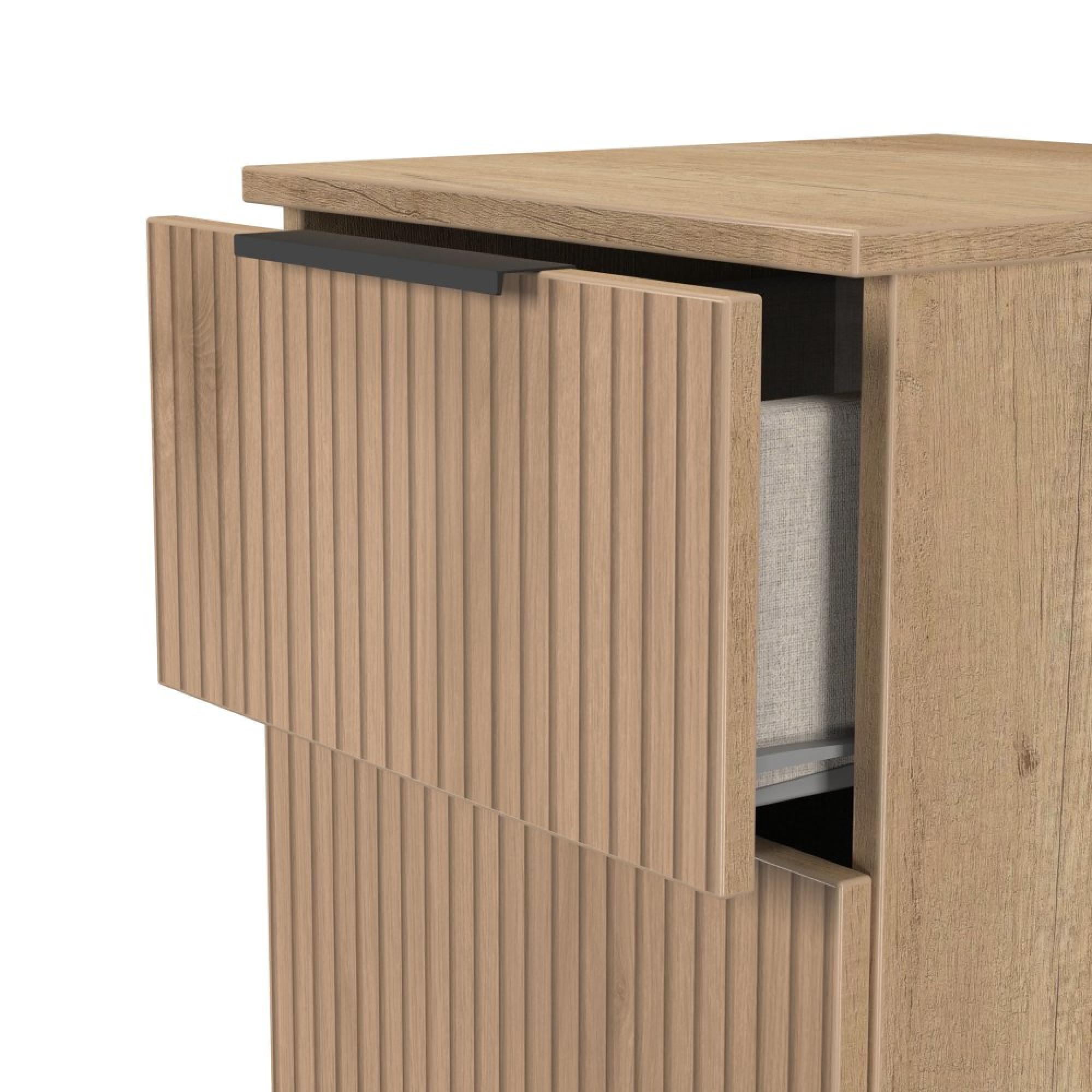 Java Fluted Bedside Cabinet - 3 Drawer - Natural and Nebraska