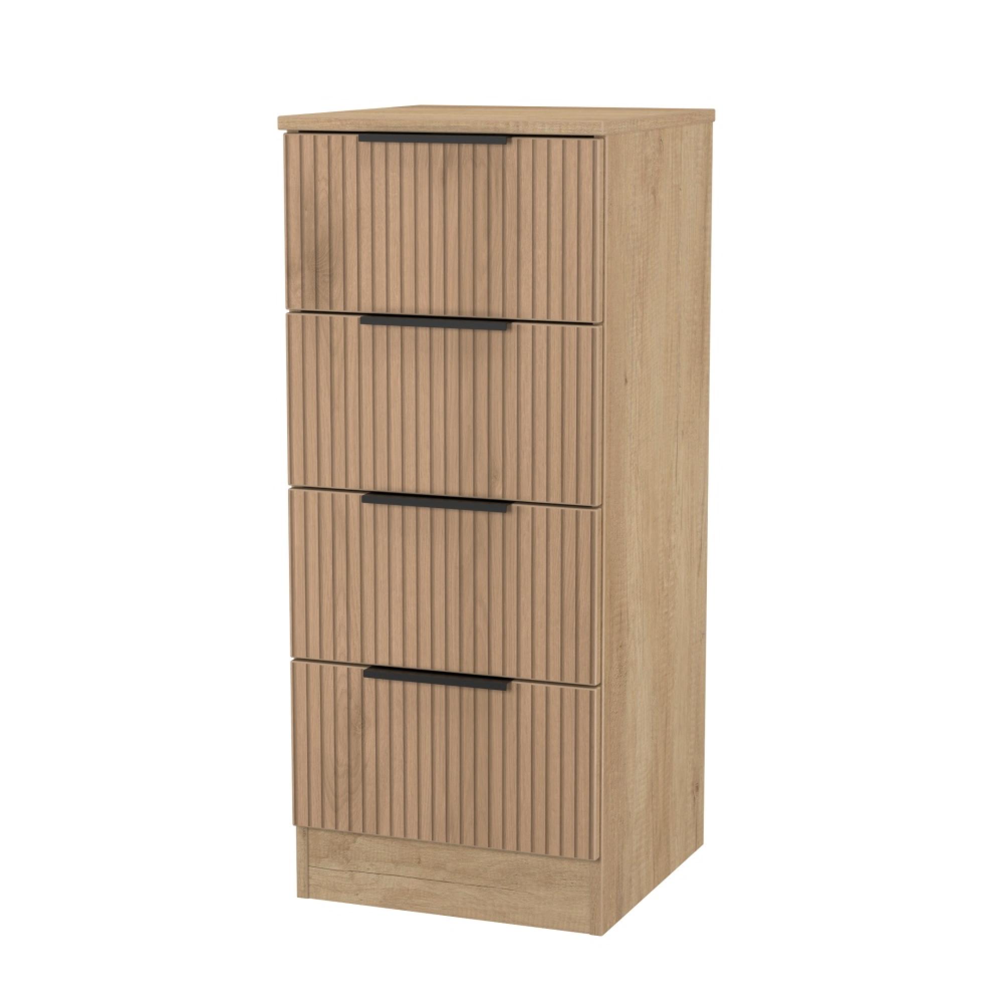 Java Fluted Bedside Cabinet - 4 Drawer - Natural and Nebraska