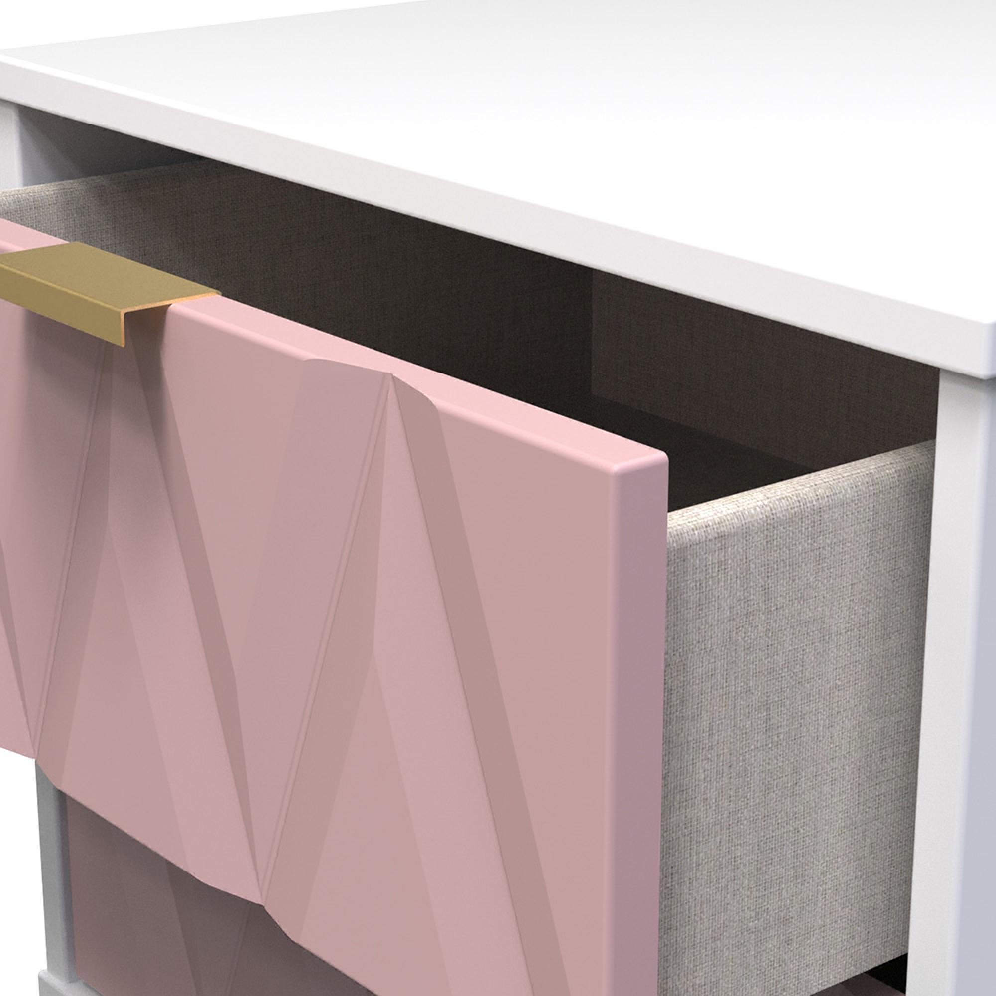 Diamond Bedside Cabinet - 2 Drawer - with Gold Hairpin Legs - Pink and White