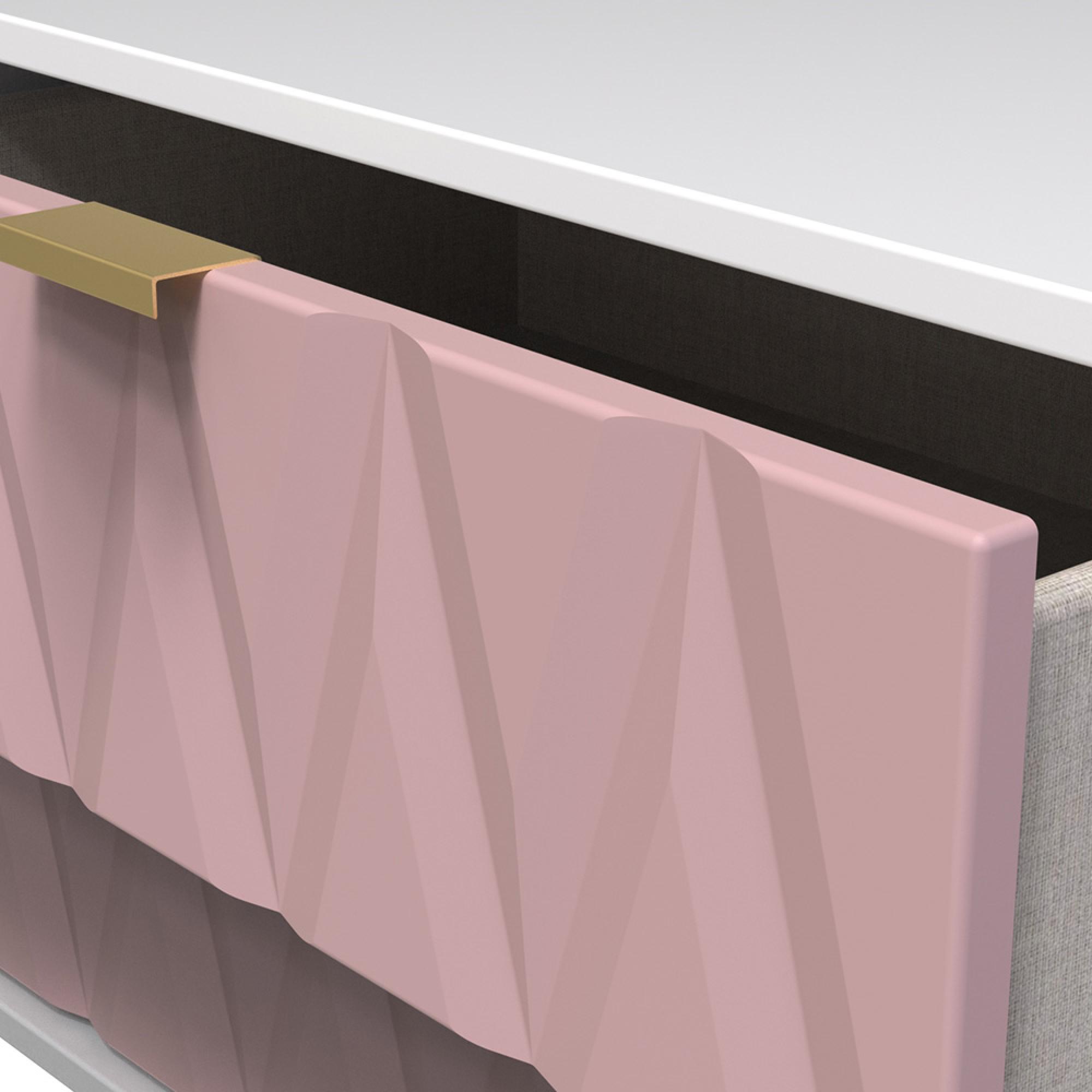 Diamond Midi Bedside Cabinet - 2 Drawer - with Gold Hairpin Legs - Pink and White