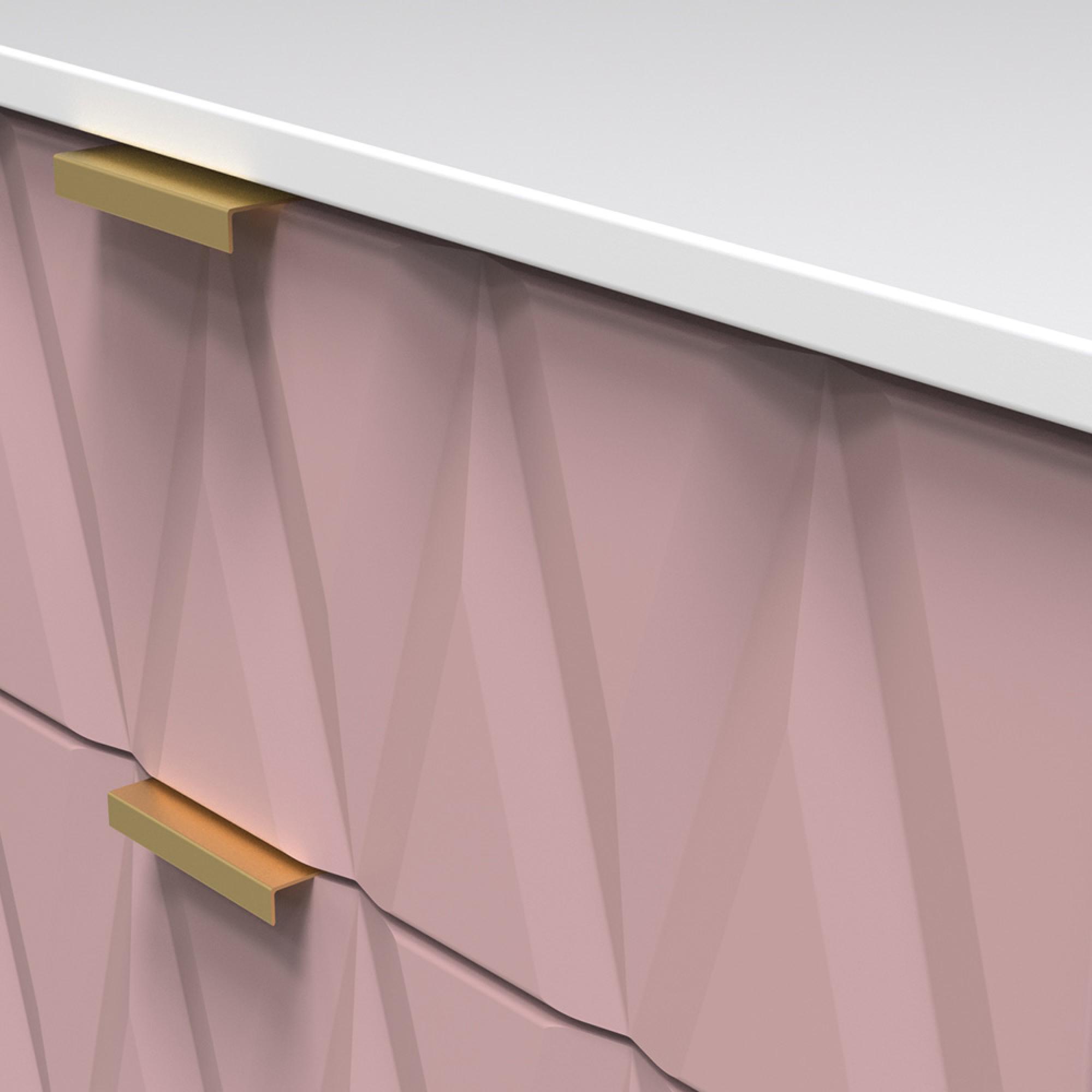 Diamond Midi Bedside Cabinet - 2 Drawer - with Gold Hairpin Legs - Pink and White