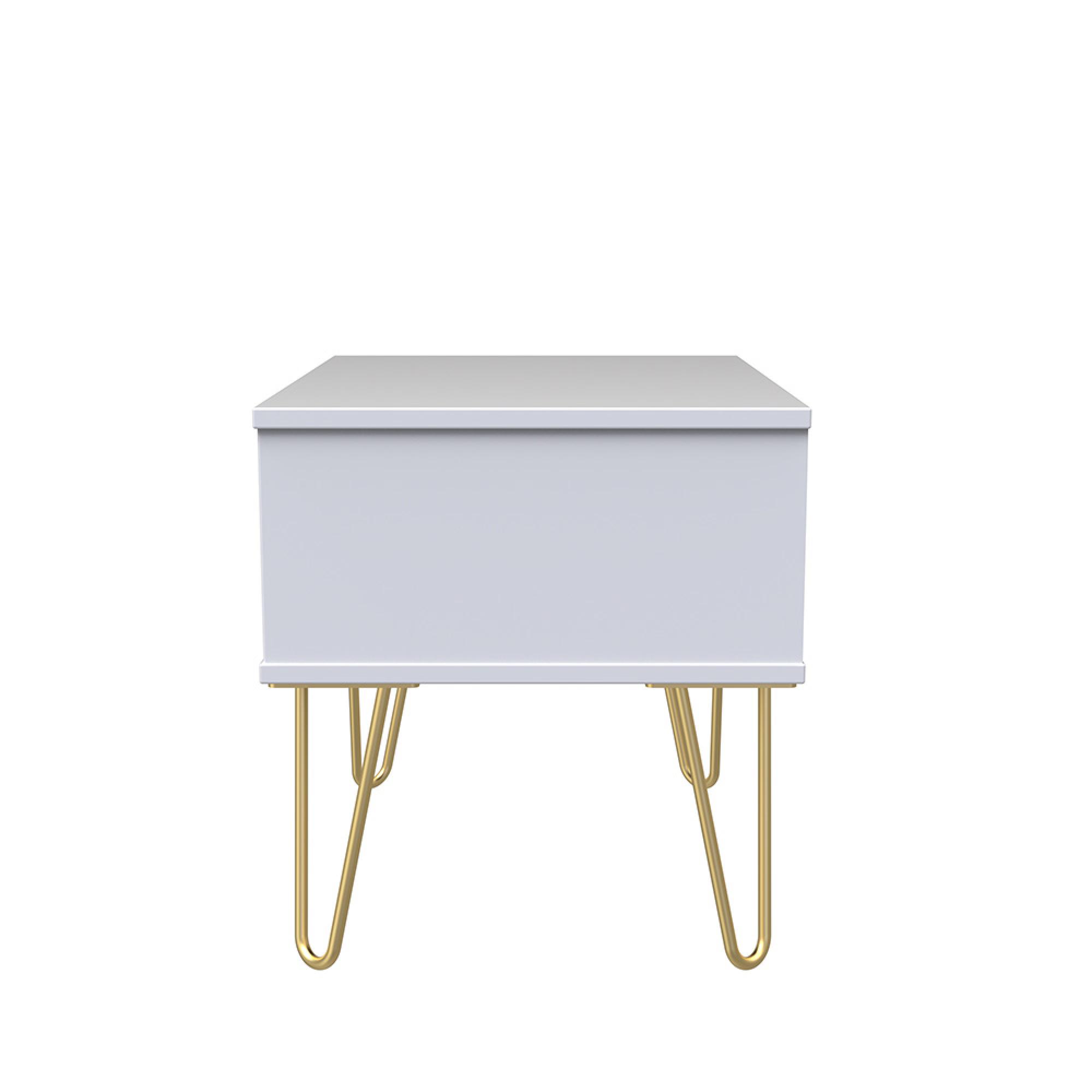 Diamond Midi Bedside Table - 1 Drawer - with Gold Hairpin Legs - Pink and White