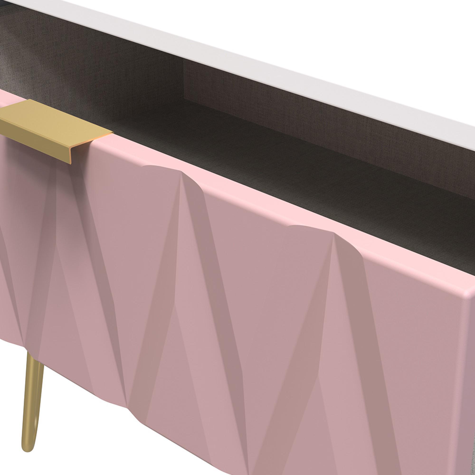 Diamond Midi Bedside Table - 1 Drawer - with Gold Hairpin Legs - Pink and White