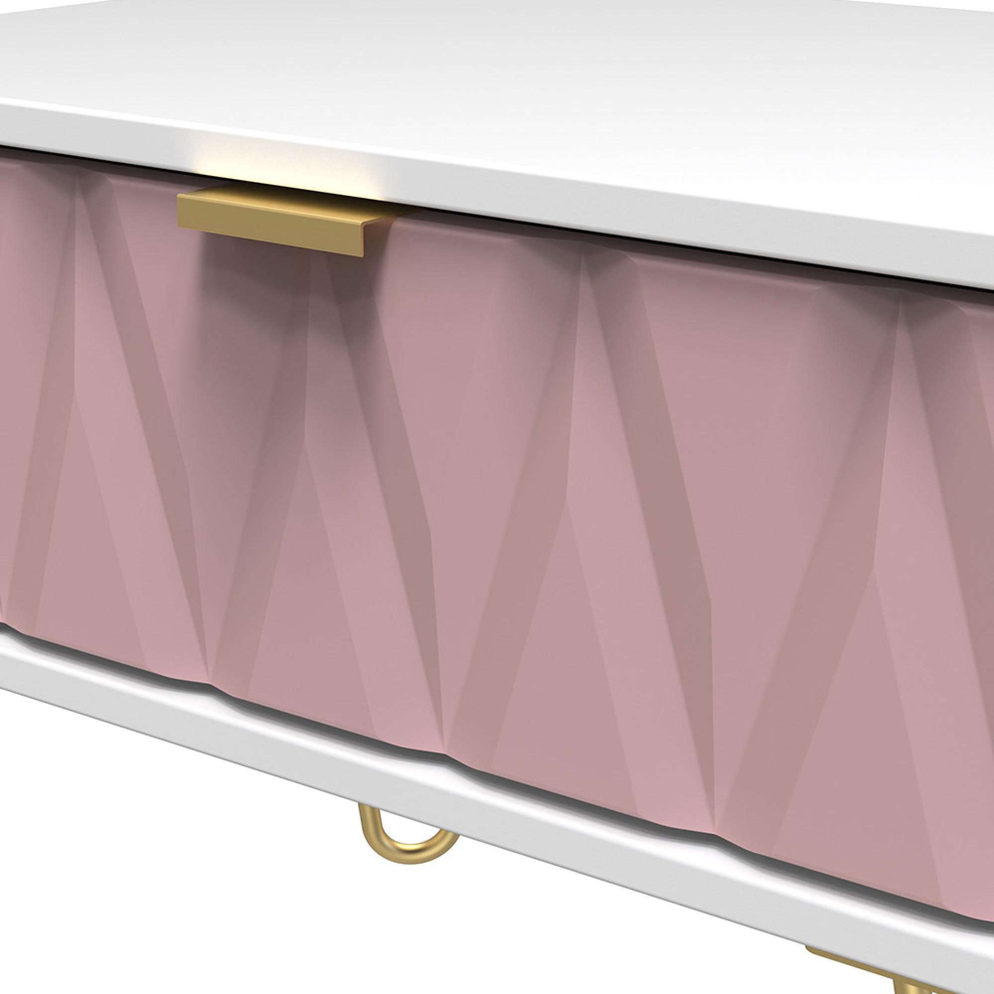 Diamond Midi Bedside Table - 1 Drawer - with Gold Hairpin Legs - Pink and White