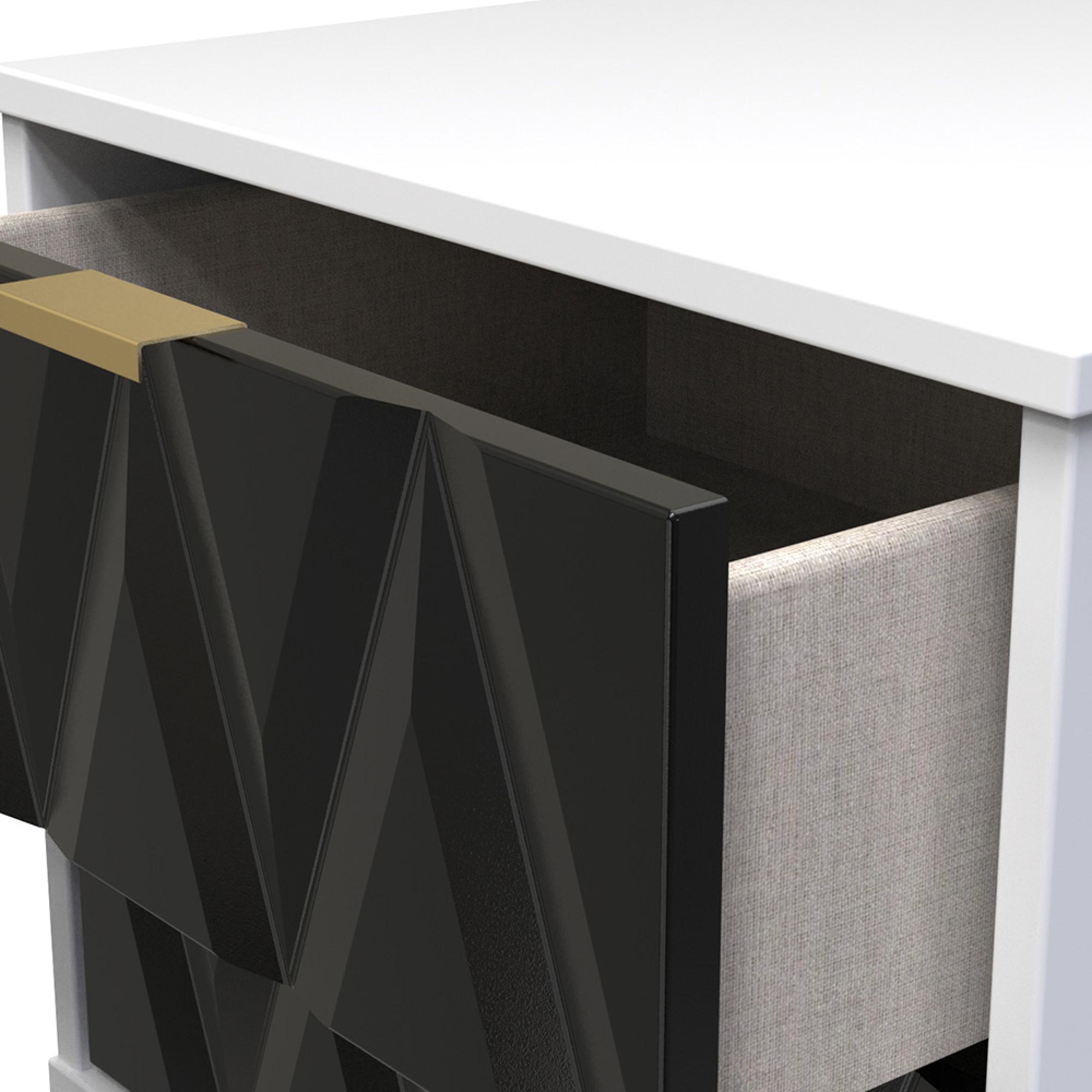 Diamond Bedside Cabinet - 2 Drawer - with Gold Hairpin Legs - Black and White