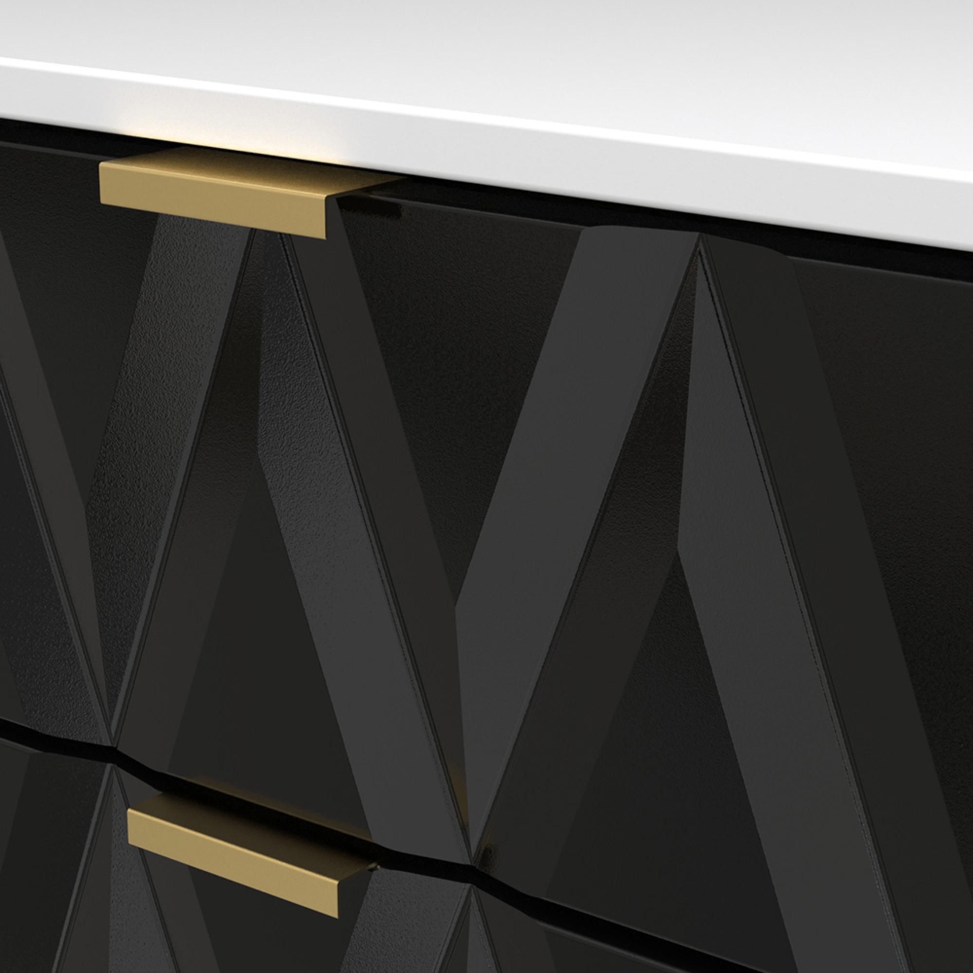 Diamond Bedside Cabinet - 2 Drawer - with Gold Hairpin Legs - Black and White