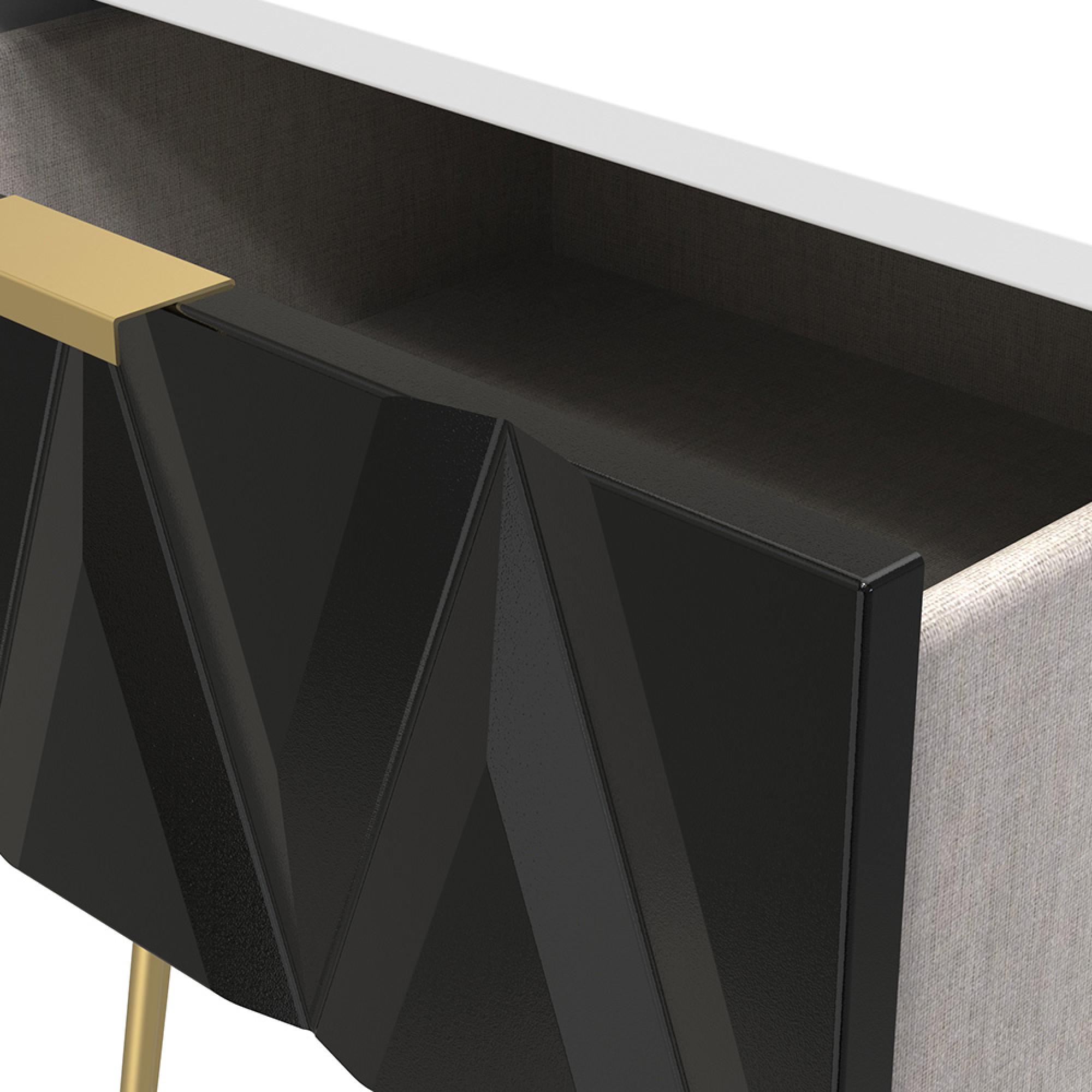 Diamond Bedside Table - 1 Drawer - with Gold Hairpin Legs - Black and White
