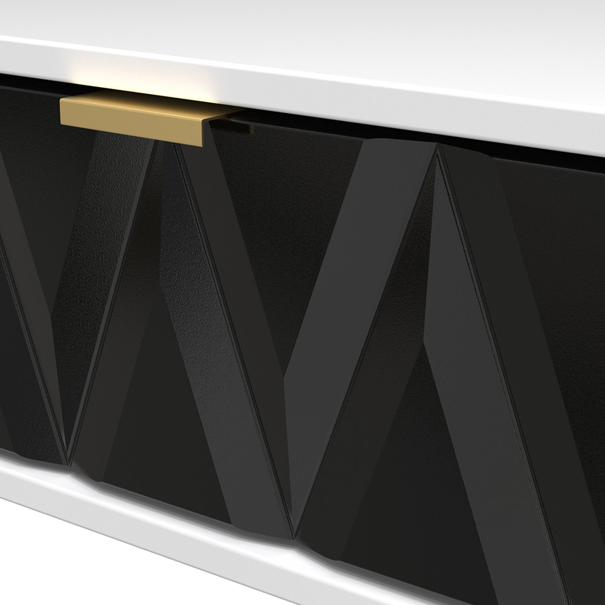 Diamond Bedside Table - 1 Drawer - with Gold Hairpin Legs - Black and White